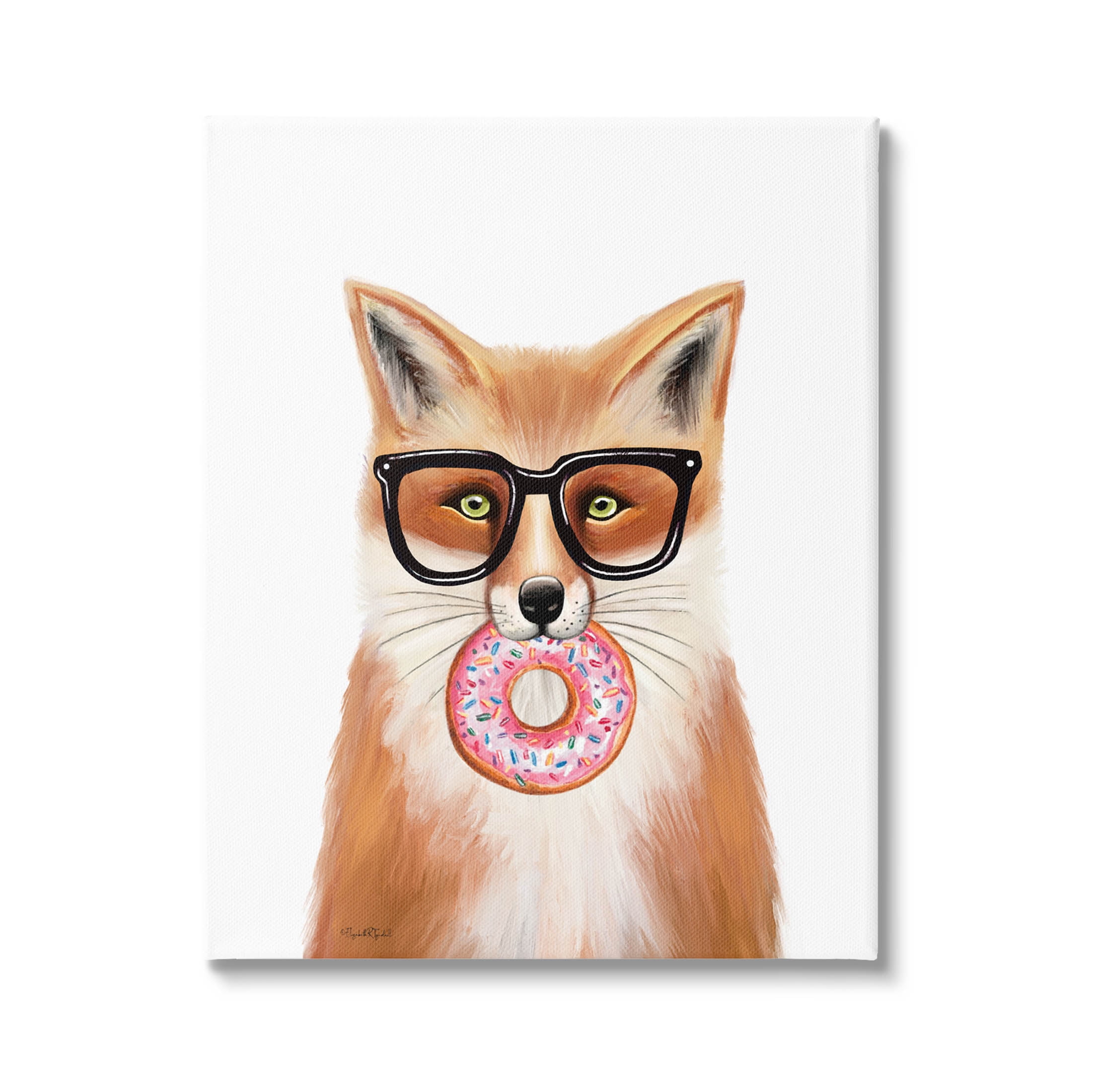 Stupell Industries Fox Holding Donut Wearing Glasses Graphic Art Gallery Wrapped Canvas Print Wall Art, Design by Elizabeth Tyndall