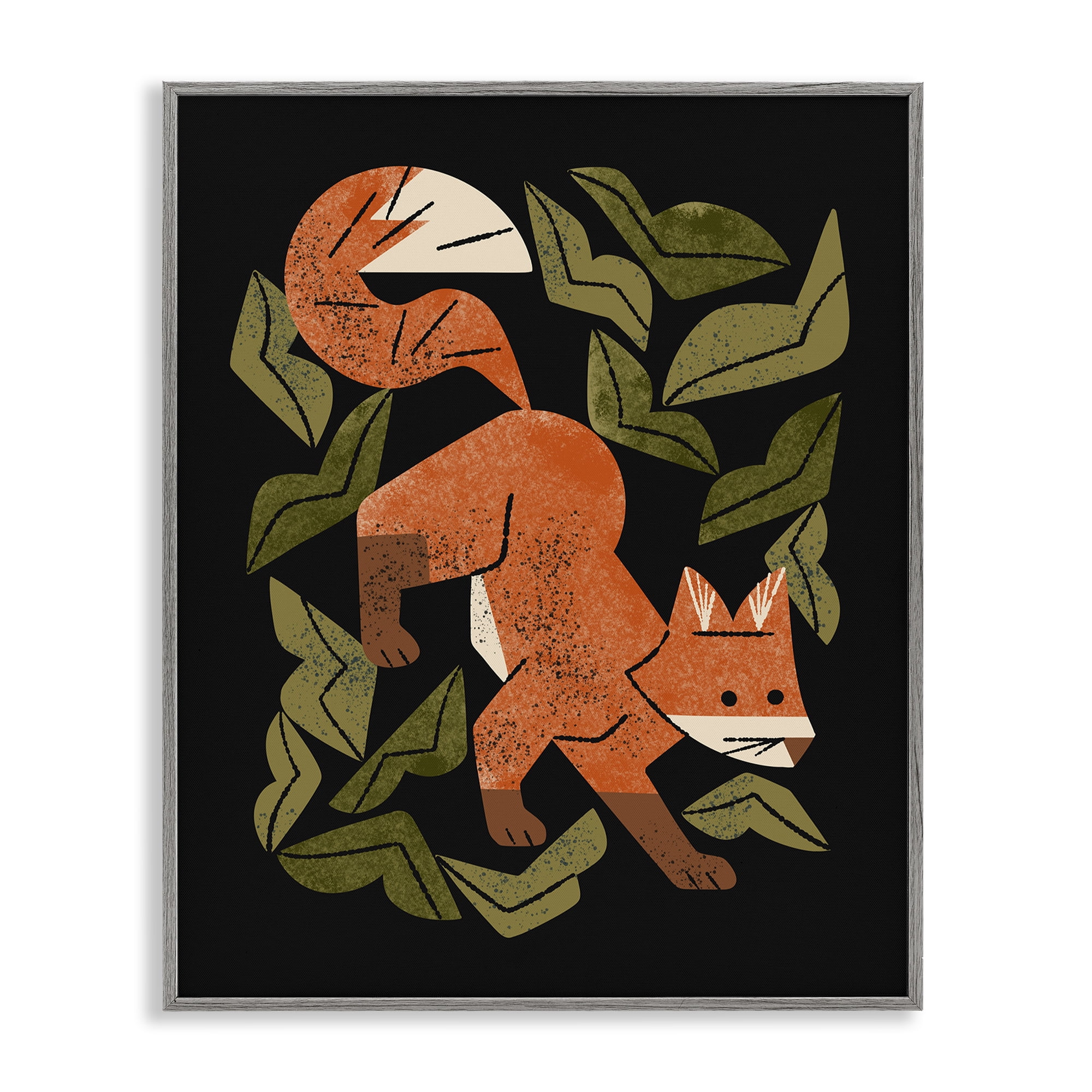 Stupell Industries Fox In The Brush Gray Framed Giclee Art, design by Renea L. Thull