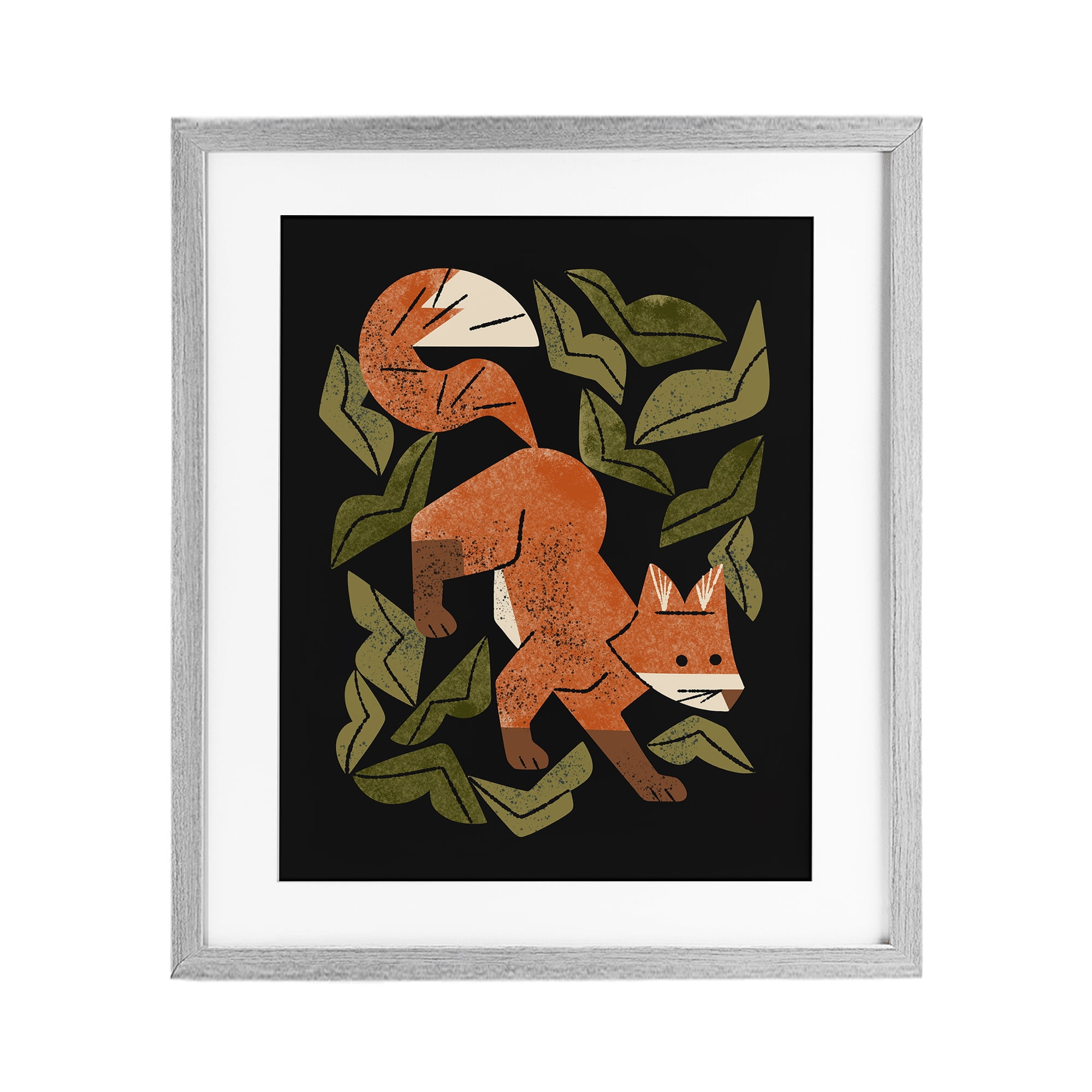 Stupell Industries Fox In The Brush Gray Framed Print Under Glass, design by Renea L. Thull