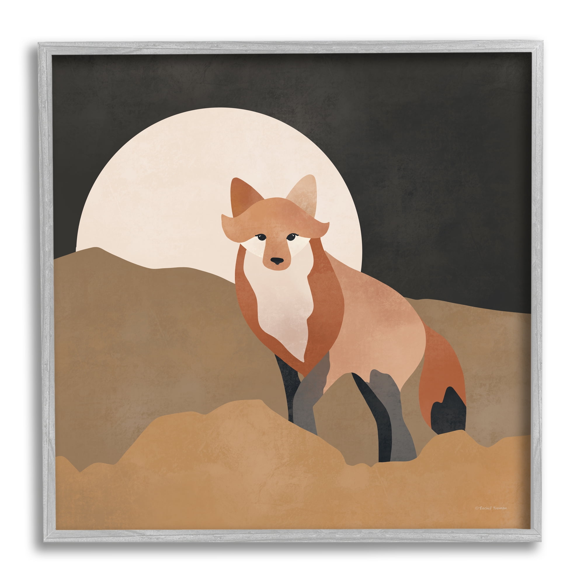 Stupell Industries Fox Nature Portrait Animals & Insects Painting Gray Framed Art Print Wall Art, 17 x 17