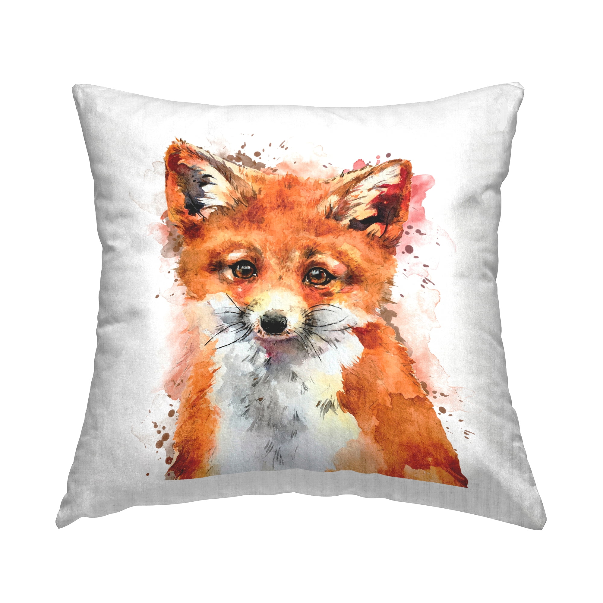 Stupell Industries Fox Orange Watercolor Splash Square Decorative Printed Throw Pillow Design By Artsy Sally, 18 x 18