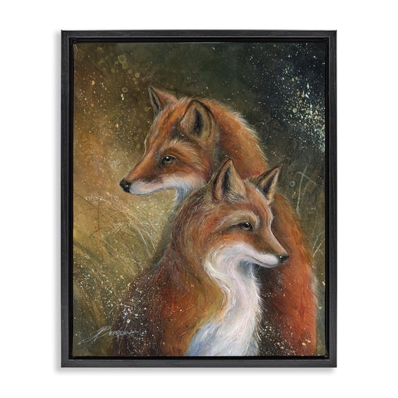 Stupell Industries Fox Pair Portrait Animals Painting Black Floater Framed Canvas Art Print Wall Art, 17 x 21