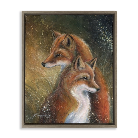 Stupell Industries Fox Pair Portrait Animals Painting Brown Floater Framed Canvas Art Print Wall Art, 17 x 21