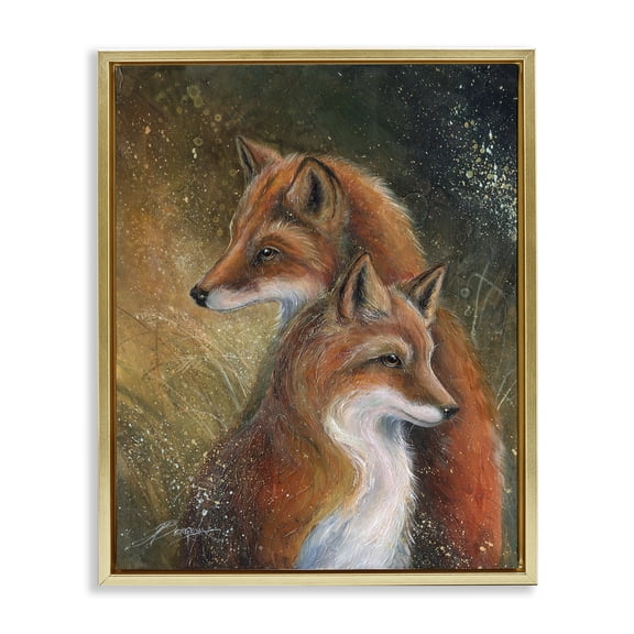 Stupell Industries Fox Pair Portrait Animals Painting Gold Floater Framed Canvas Art Print Wall Art, 25 x 31