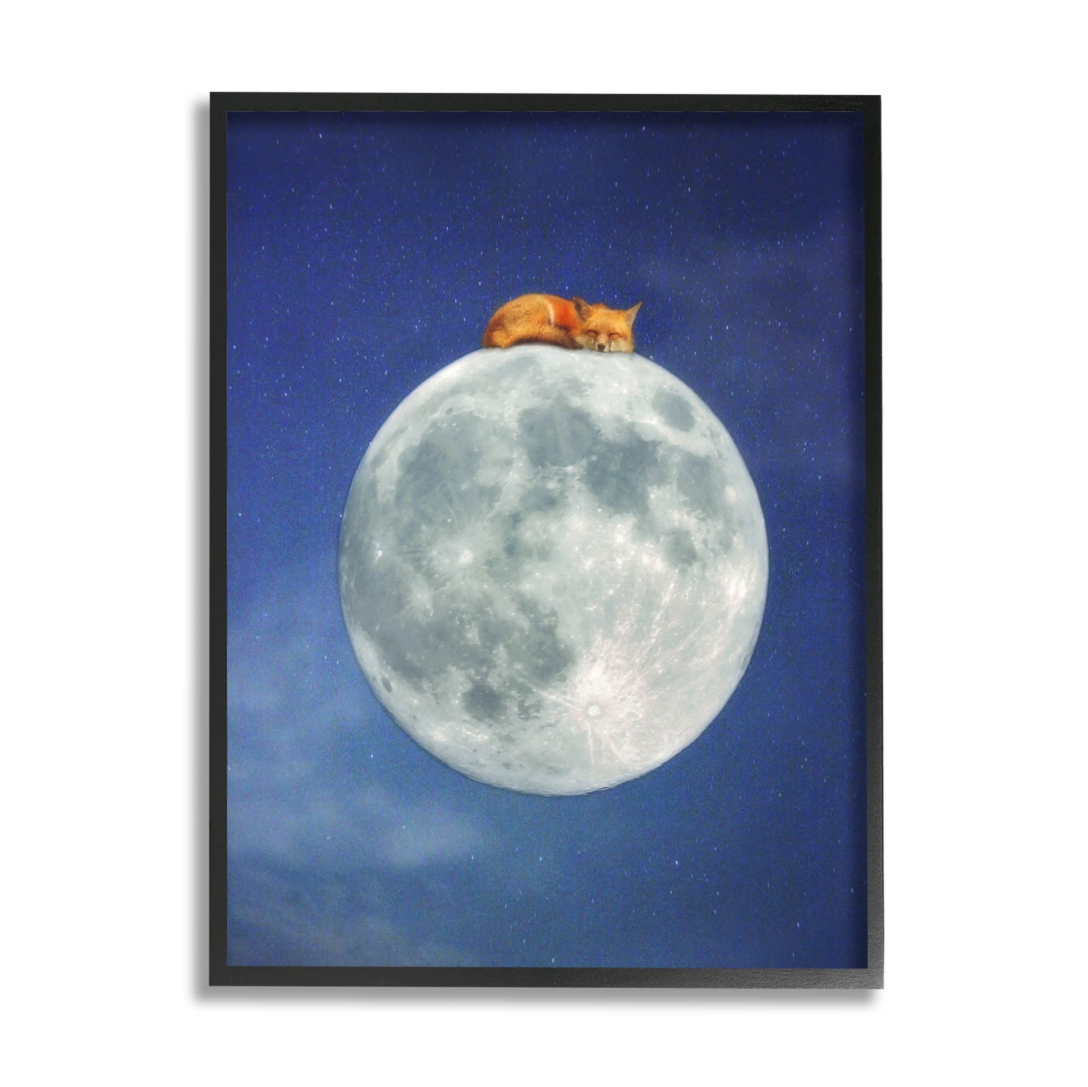 Stupell Industries Fox Sleeping Night Sky Moon Graphic Art Black Framed Art Print Wall Art, Design by Carrie Ann Grippo-Pike