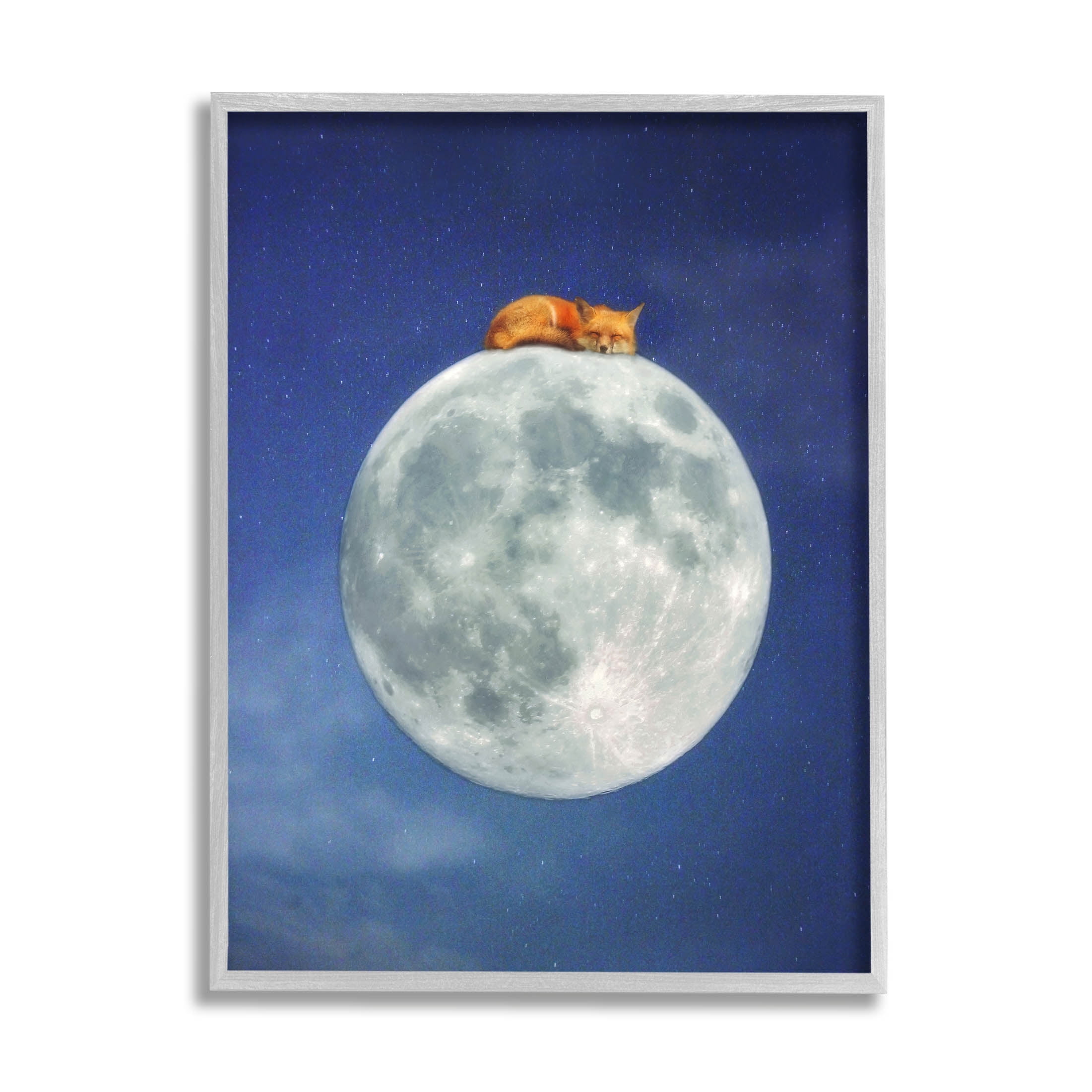 Stupell Industries Fox Sleeping Night Sky Moon Graphic Art Gray Framed Art Print Wall Art, Design by Carrie Ann Grippo-Pike