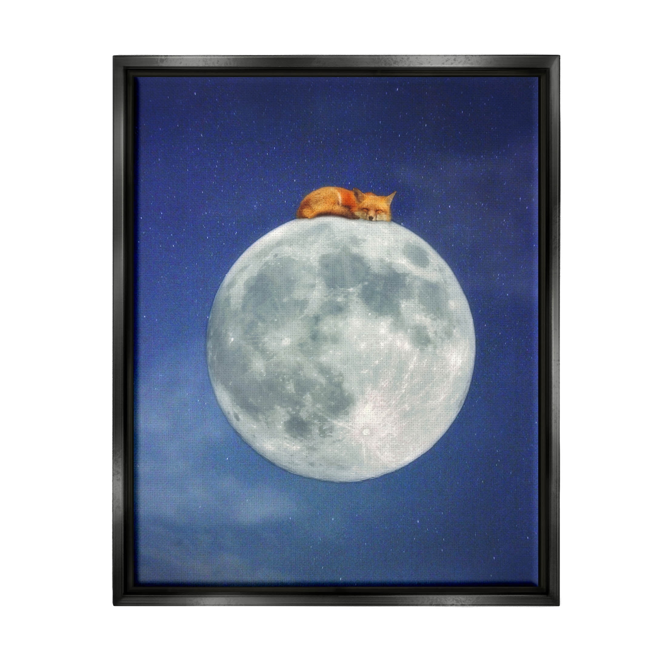 Stupell Industries Fox Sleeping Night Sky Moon Graphic Art Jet Black Floating Framed Canvas Print Wall Art, Design by Carrie Ann Grippo-Pike