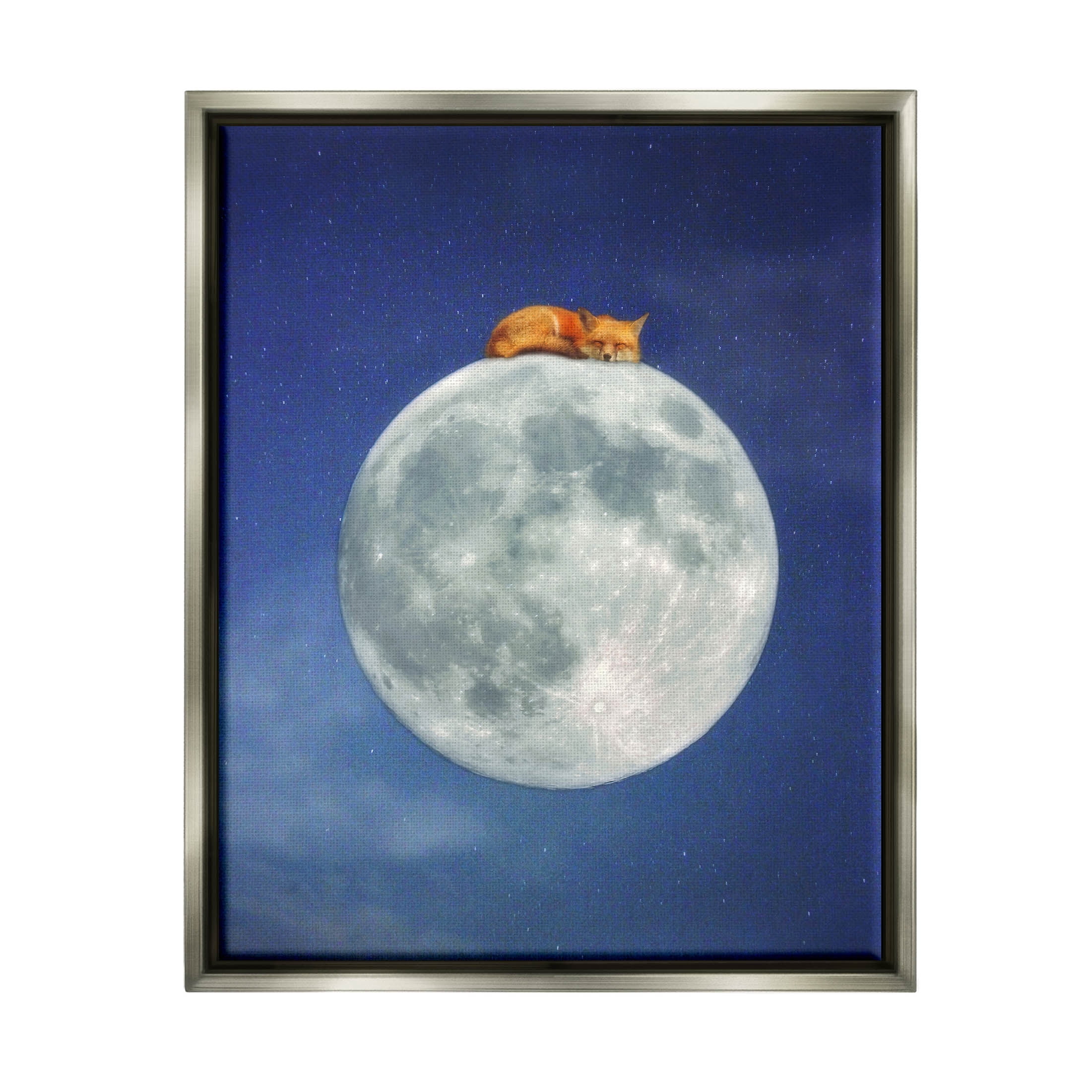 Stupell Industries Fox Sleeping Night Sky Moon Graphic Art Luster Gray Floating Framed Canvas Print Wall Art, Design by Carrie Ann Grippo-Pike