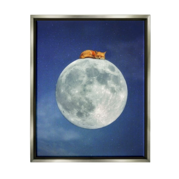 Stupell Industries Fox Sleeping Night Sky Moon Graphic Art Luster Gray Floating Framed Canvas Print Wall Art, Design by Carrie Ann Grippo-Pike