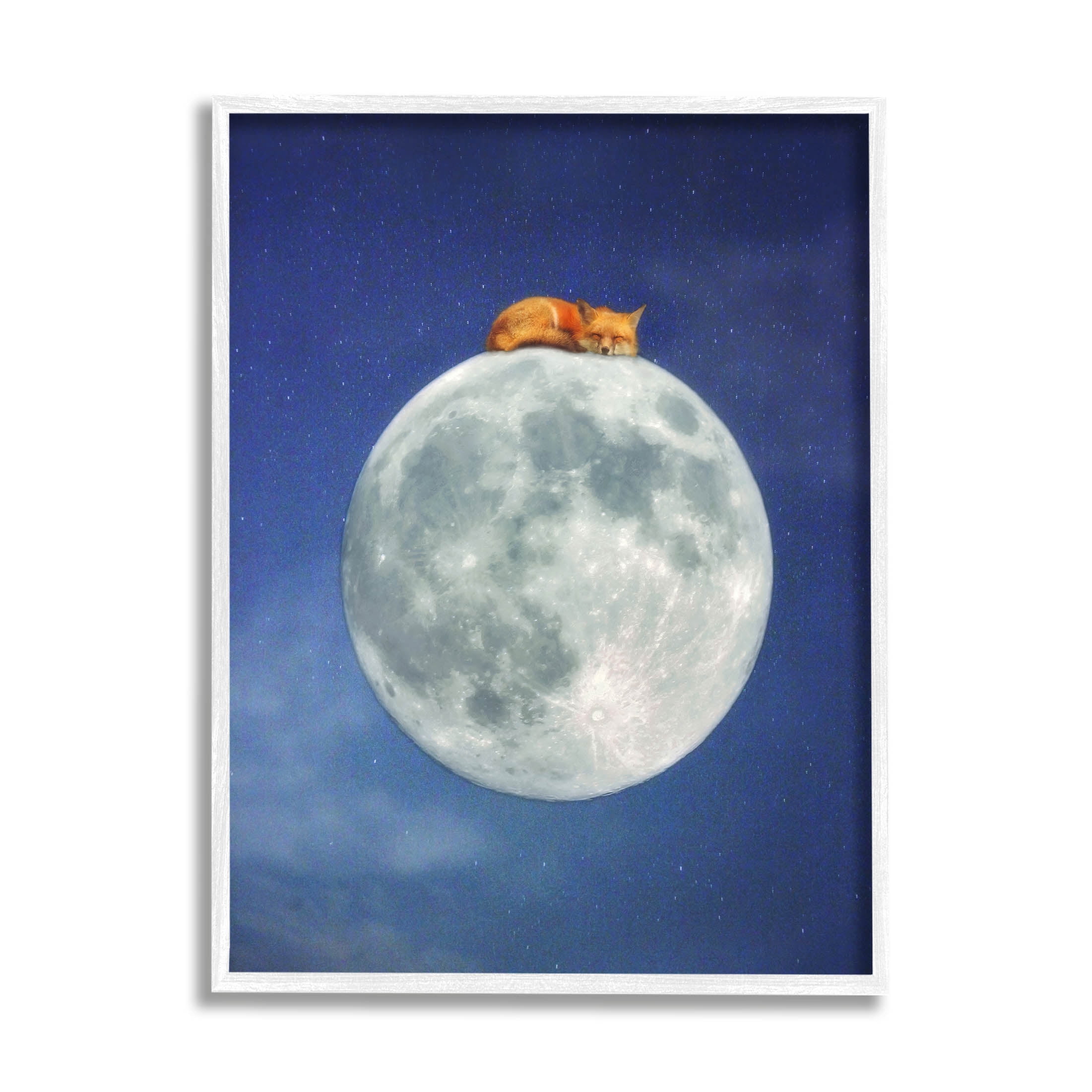 Stupell Industries Fox Sleeping Night Sky Moon Graphic Art White Framed Art Print Wall Art, Design by Carrie Ann Grippo-Pike