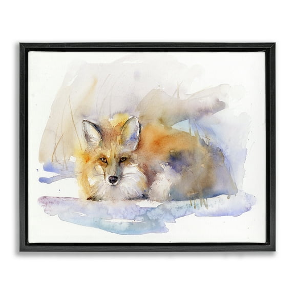 Stupell Industries Fox Sleeping in Snow Animals & Insects Painting Black Floater Framed Canvas Art Print Wall Art, 21 x 17