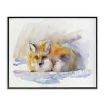 Stupell Industries Fox Sleeping in Snow Animals & Insects Painting Black Framed Art Print Wall Art, 14 x 11