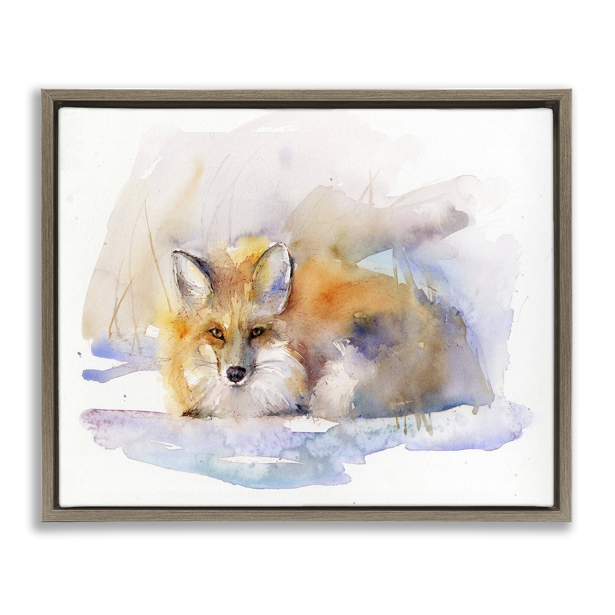 Stupell Industries Fox Sleeping in Snow Animals & Insects Painting Brown Floater Framed Canvas Art Print Wall Art, 31 x 25