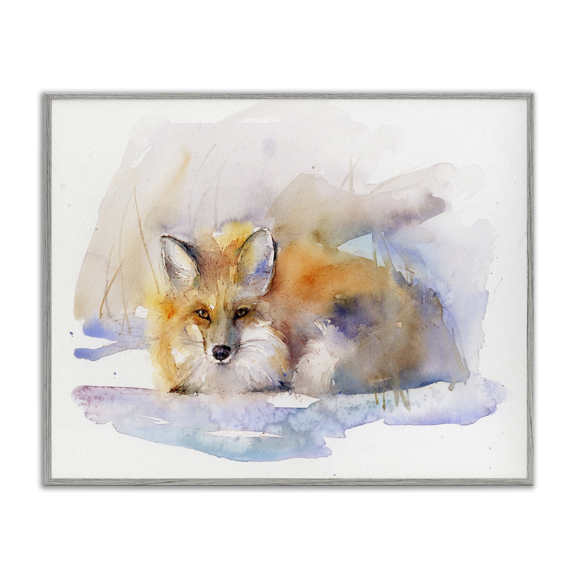 Stupell Industries Fox Sleeping in Snow Animals & Insects Painting Gray Framed Art Print Wall Art, 30 x 24