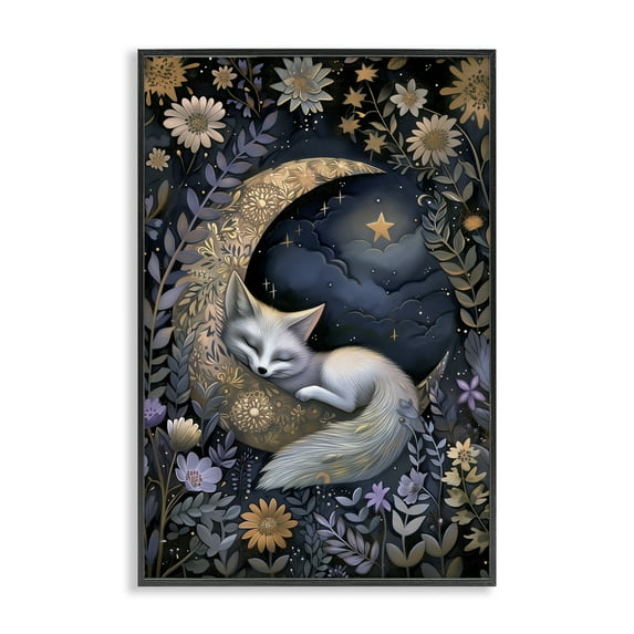Stupell Industries Fox Sleeping on Moon Animals & Insects Painting Black Framed Art Print Wall Art, 20 x 30