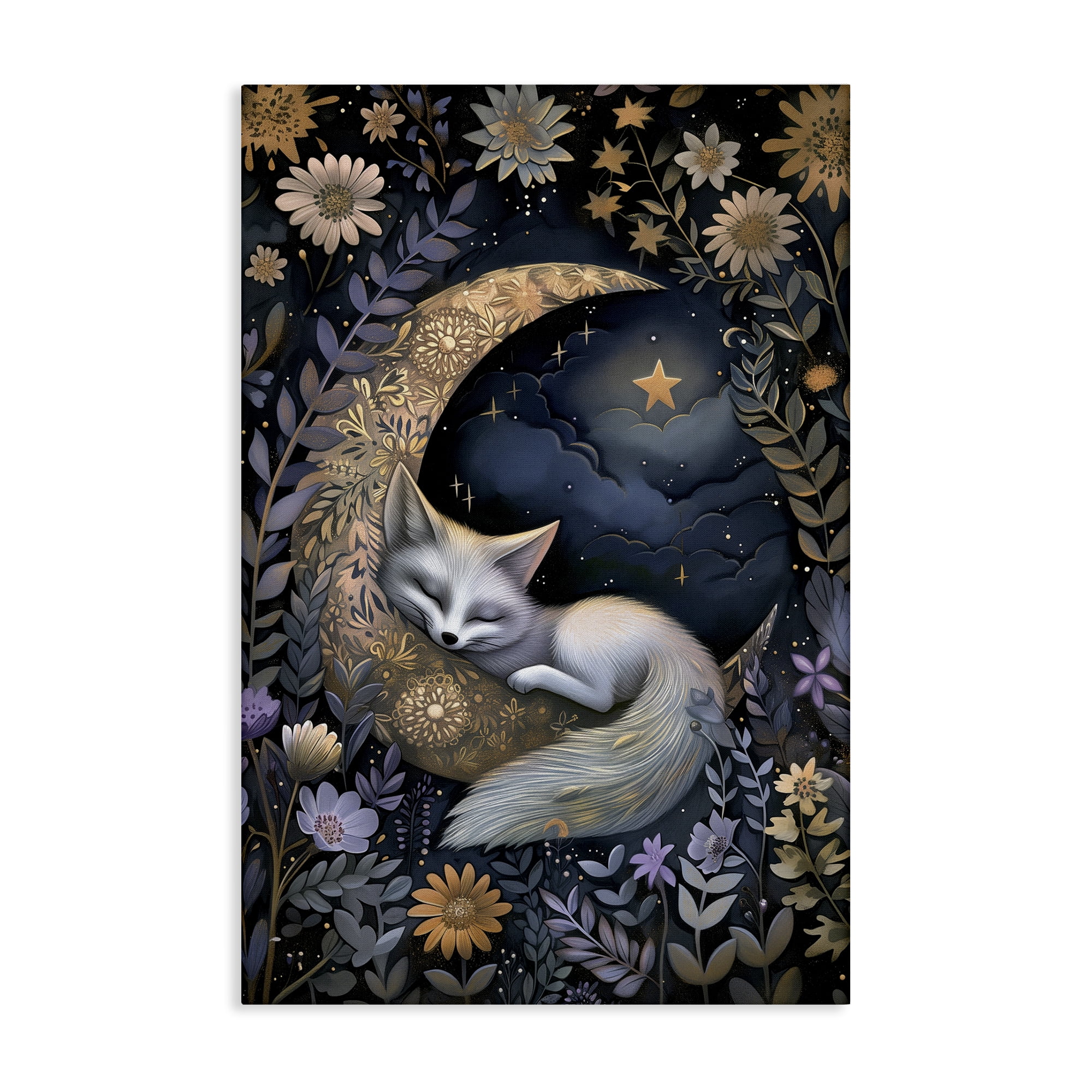 Stupell Industries Fox Sleeping on Moon Animals & Insects Painting Gallery Wrapped Canvas Art Print Wall Art, 24 x 36