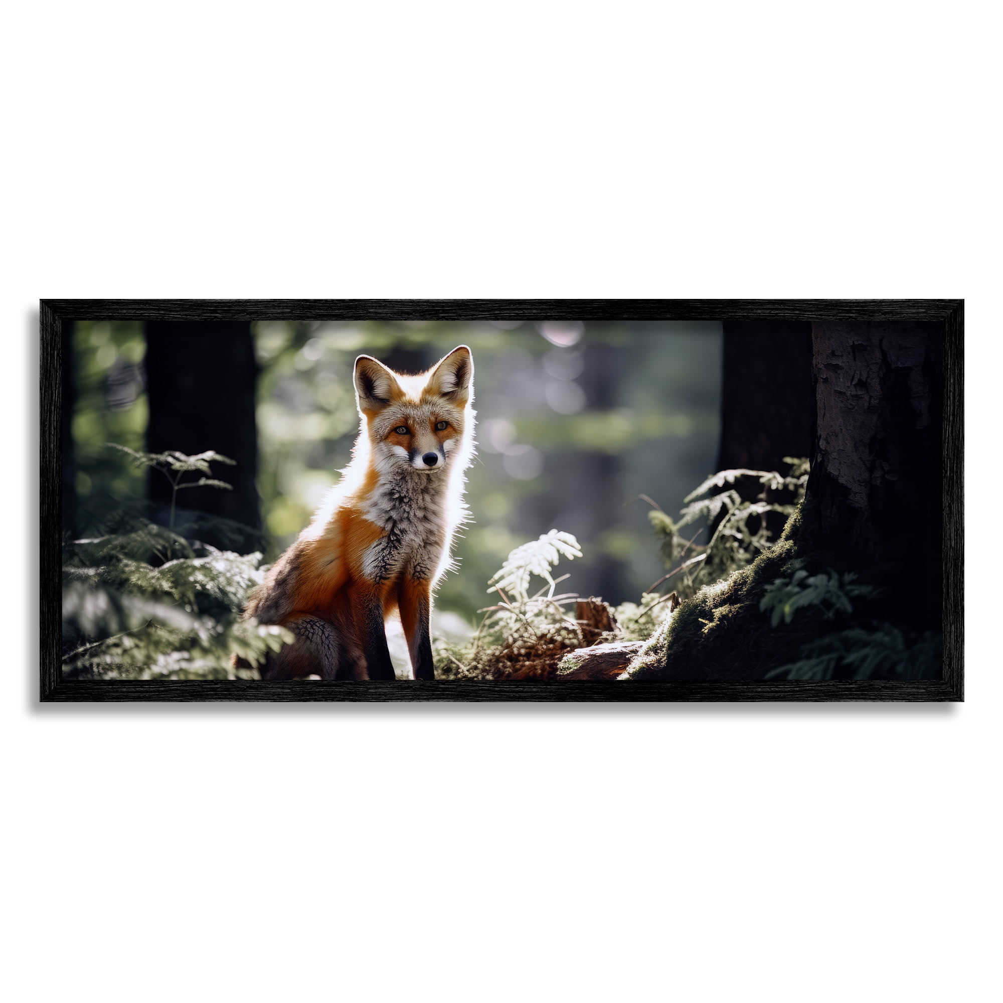 Stupell Industries Fox Under Sun Rays Animals & Insects Photography Black Framed Art Print Wall Art, 24 x 10