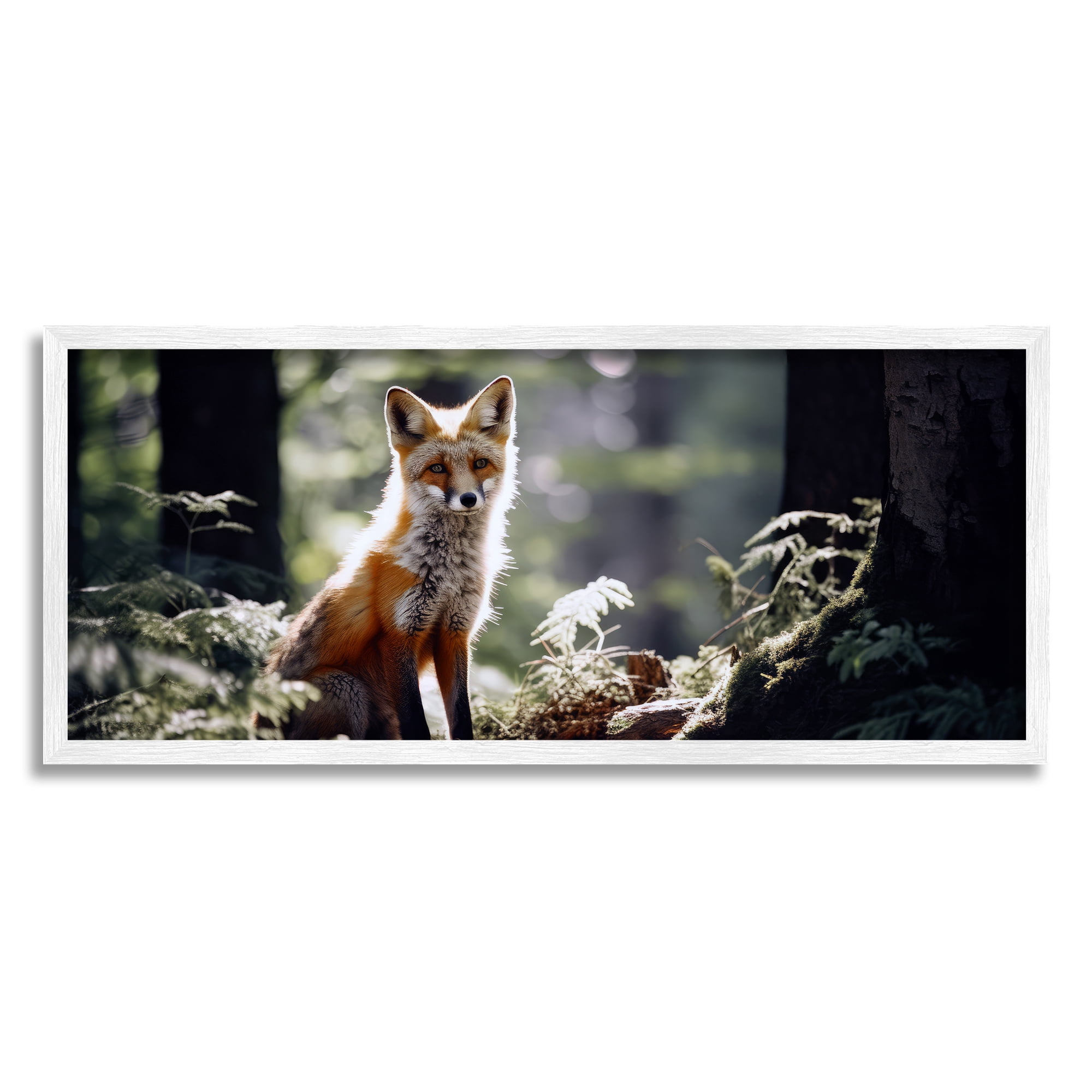 Stupell Industries Fox Under Sun Rays Animals & Insects Photography White Framed Art Print Wall Art, 24 x 10