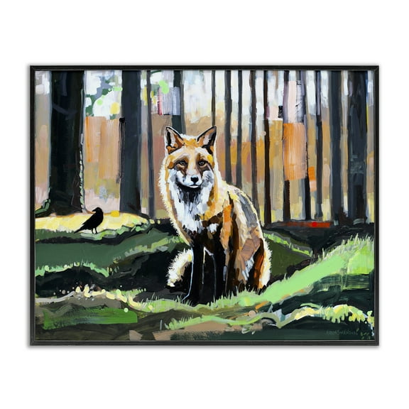 Stupell Industries Fox in Forest Trees Animals Painting Black Framed Art Print Wall Art, 14 x 11