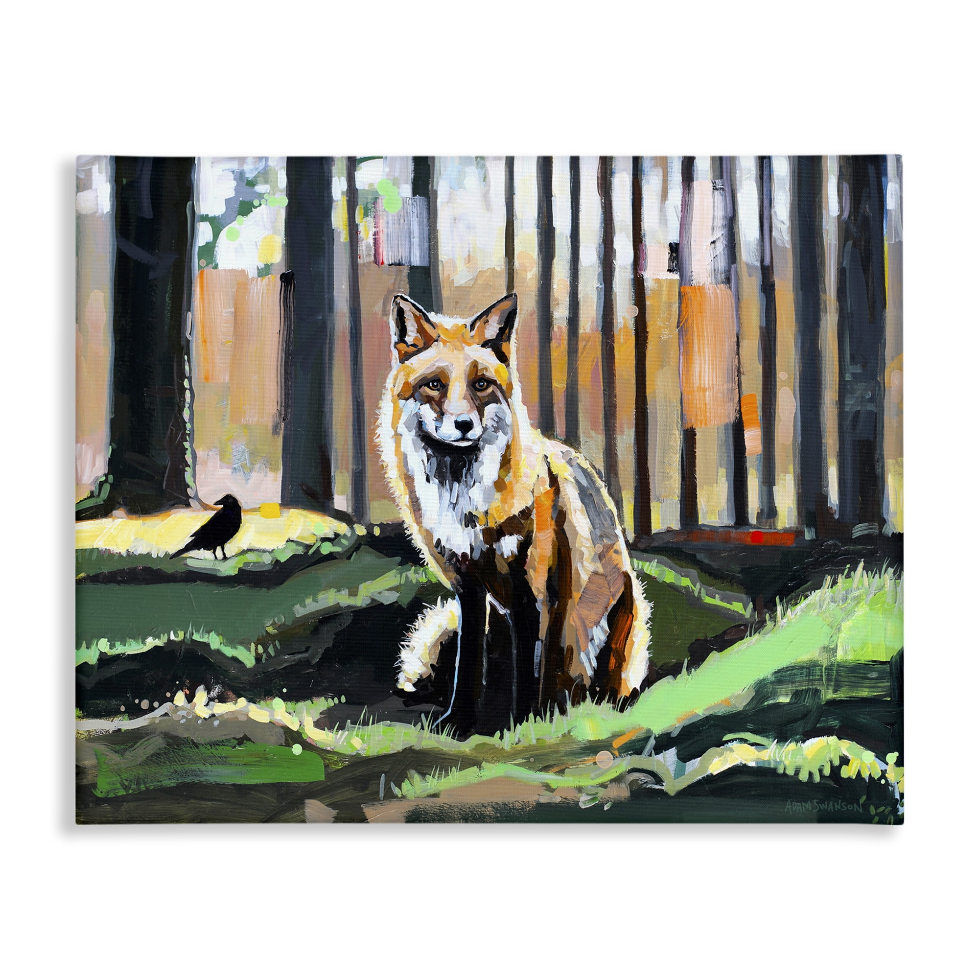 Stupell Industries Fox in Forest Trees Animals Painting Wrapped Canvas Art Print Wall Art, 30 x 24