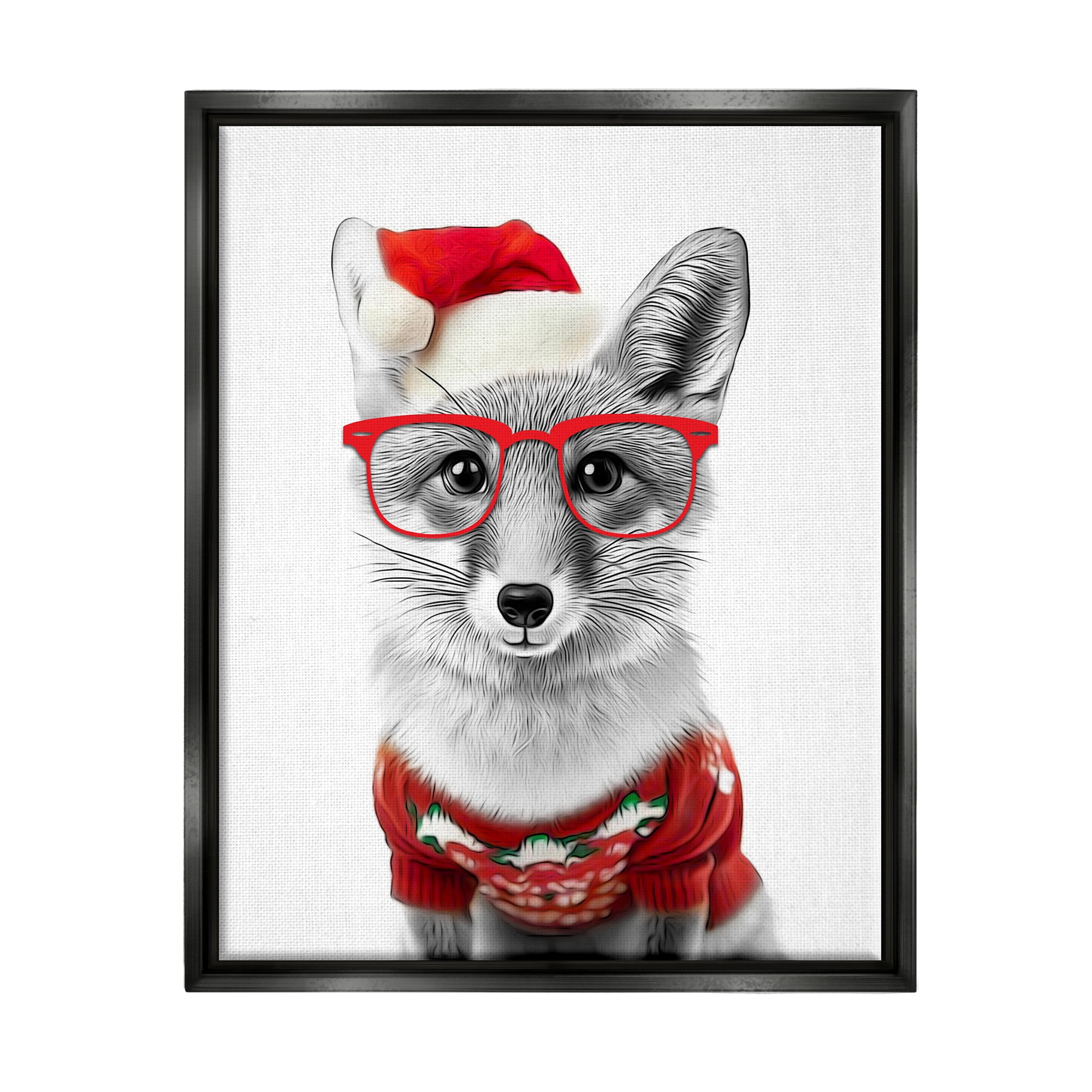 Stupell Industries Fox in Holiday Clothes Holiday Painting Black Floater Framed Canvas Art Print Wall Art, 25 x 31