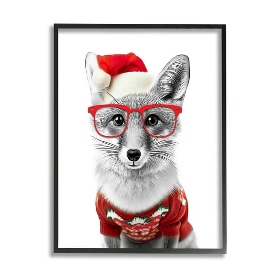 Stupell Industries Fox in Holiday Clothes Holiday Painting Black Framed Art Print Wall Art, 11 x 14
