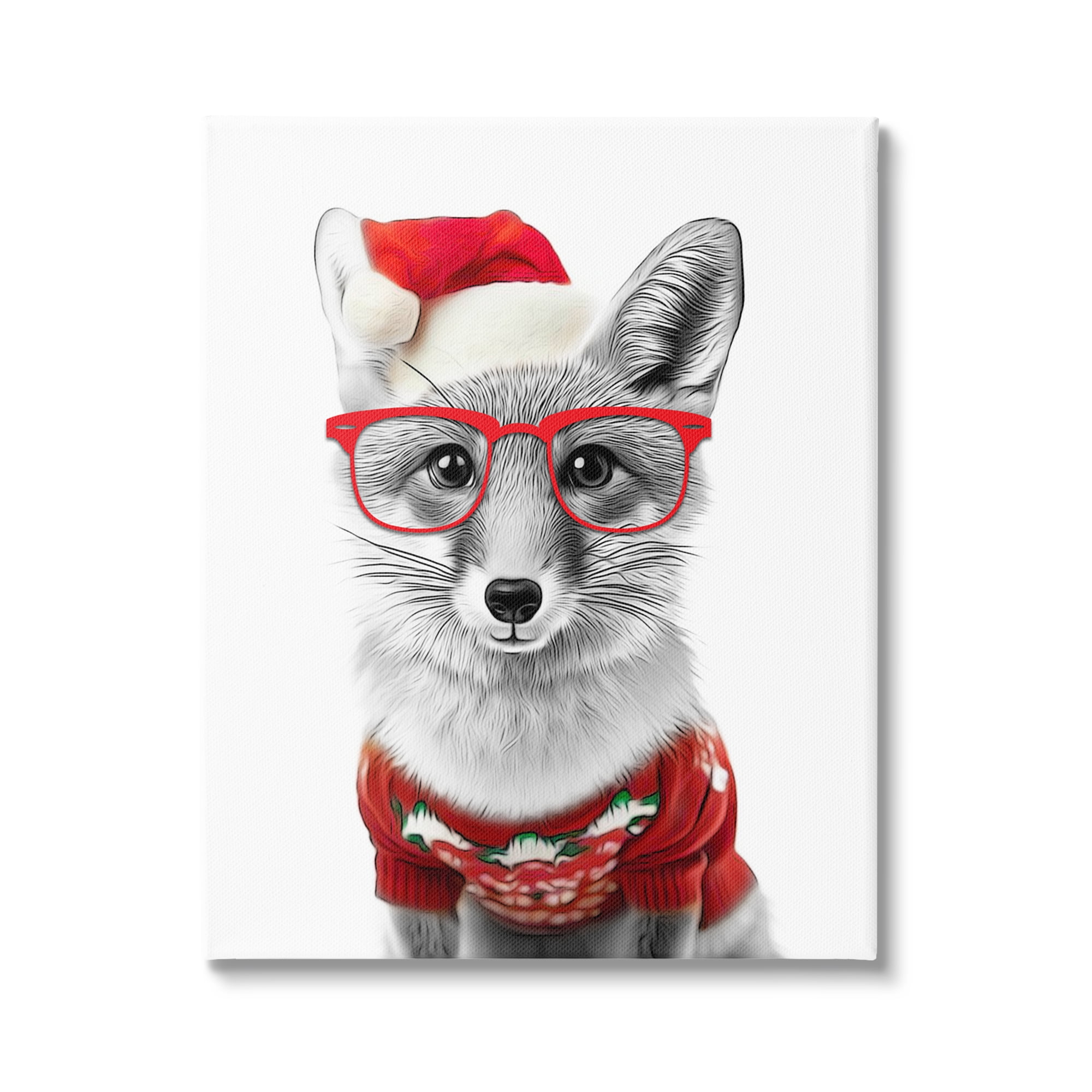Stupell Industries Fox in Holiday Clothes Holiday Painting Gallery Wrapped Canvas Art Print Wall Art, 24 x 30
