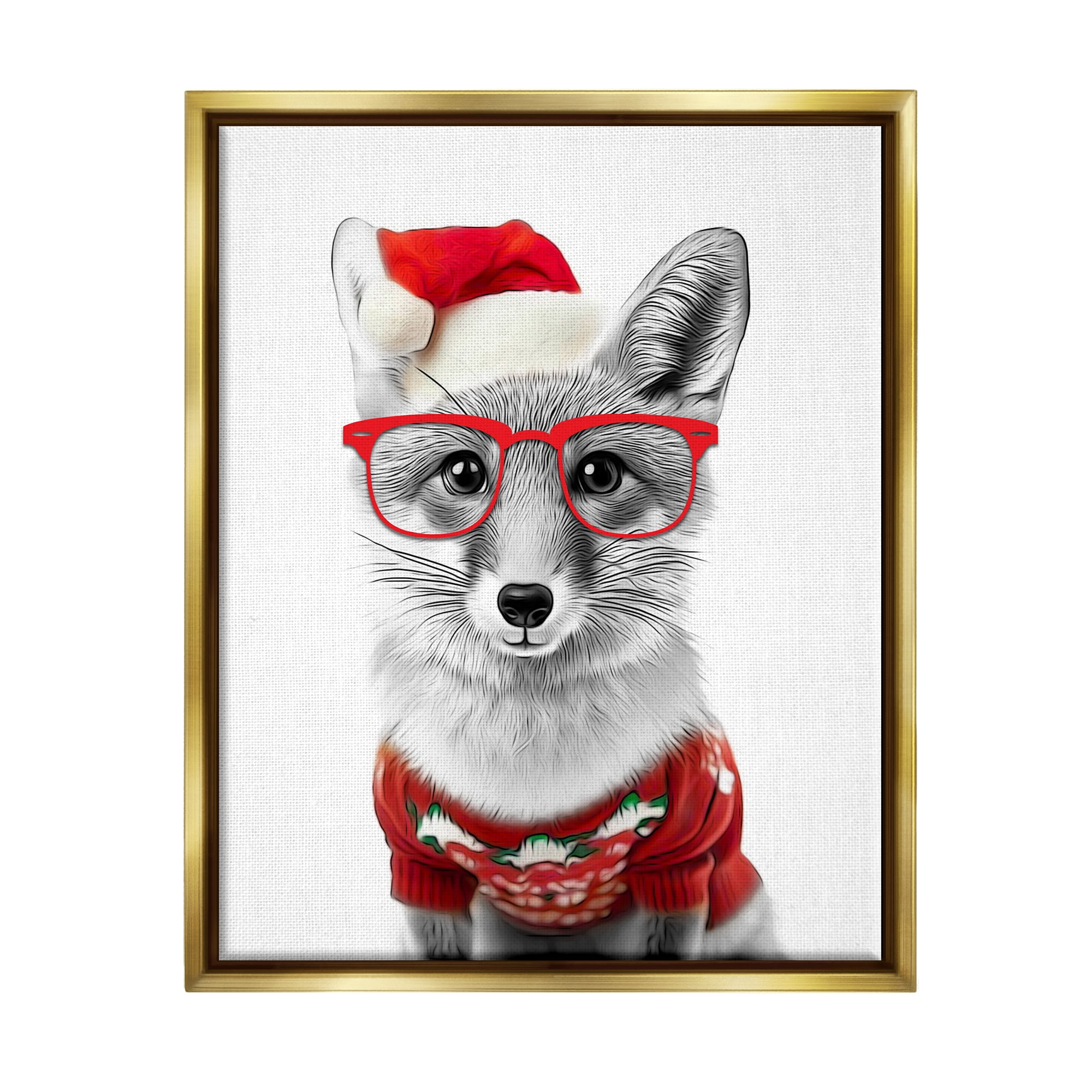 Stupell Industries Fox in Holiday Clothes Holiday Painting Gold Floater Framed Canvas Art Print Wall Art, 25 x 31
