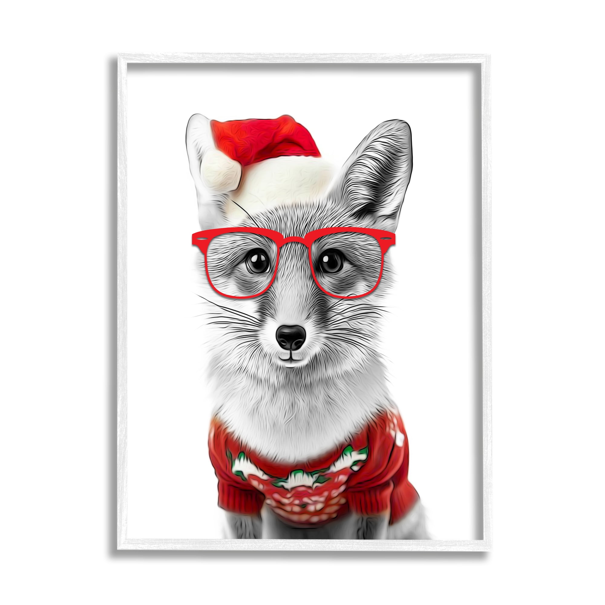 Stupell Industries Fox in Holiday Clothes Holiday Painting White Framed Art Print Wall Art, 16 x 20