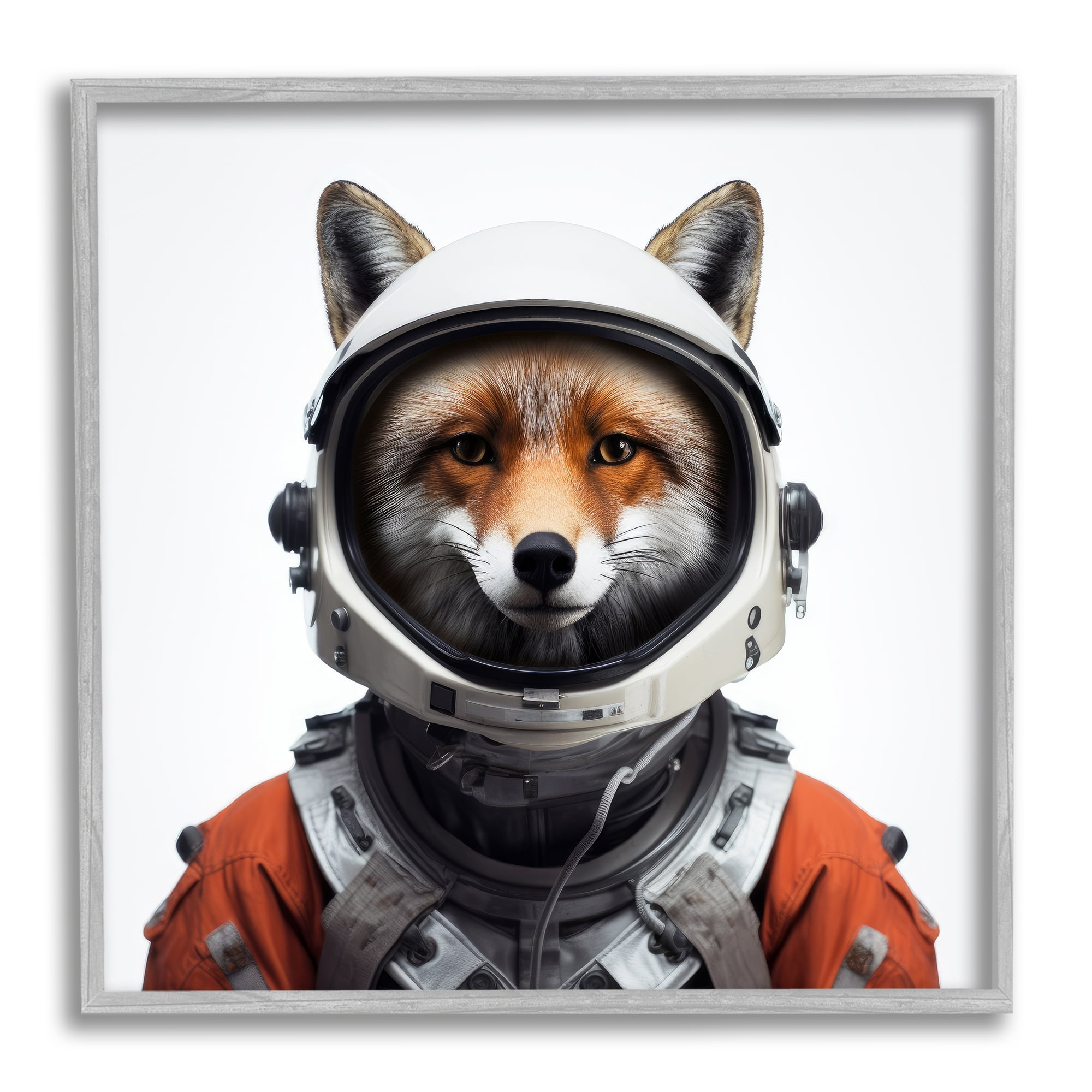 Stupell Industries Fox in Space Suit Animals & Insects Painting Gray Framed Art Print Wall Art, 17 x 17
