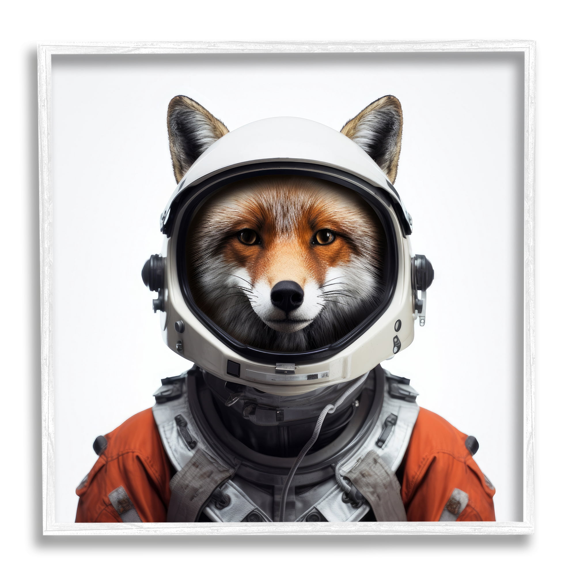 Stupell Industries Fox in Space Suit Animals & Insects Painting White Framed Art Print Wall Art, 17 x 17