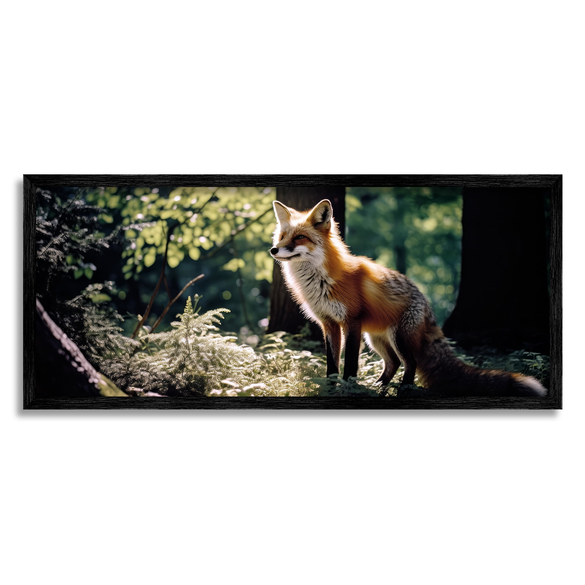 Stupell Industries Fox in Sunlit Forest Animals & Insects Photography Black Framed Art Print Wall Art, 24 x 10