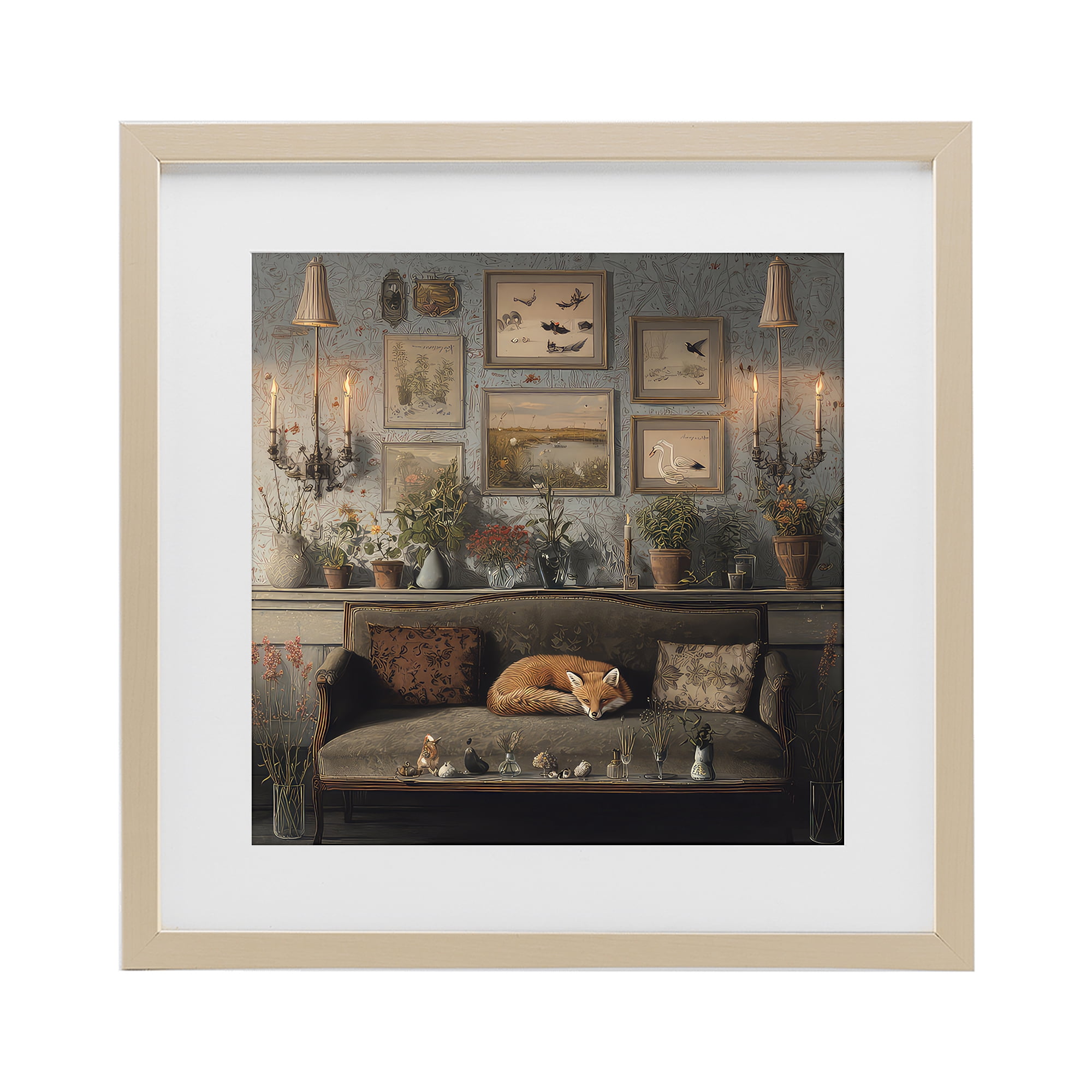 Stupell Industries Fox on Antique Sofa Birch Framed Print Under Glass, design by The Wands Want