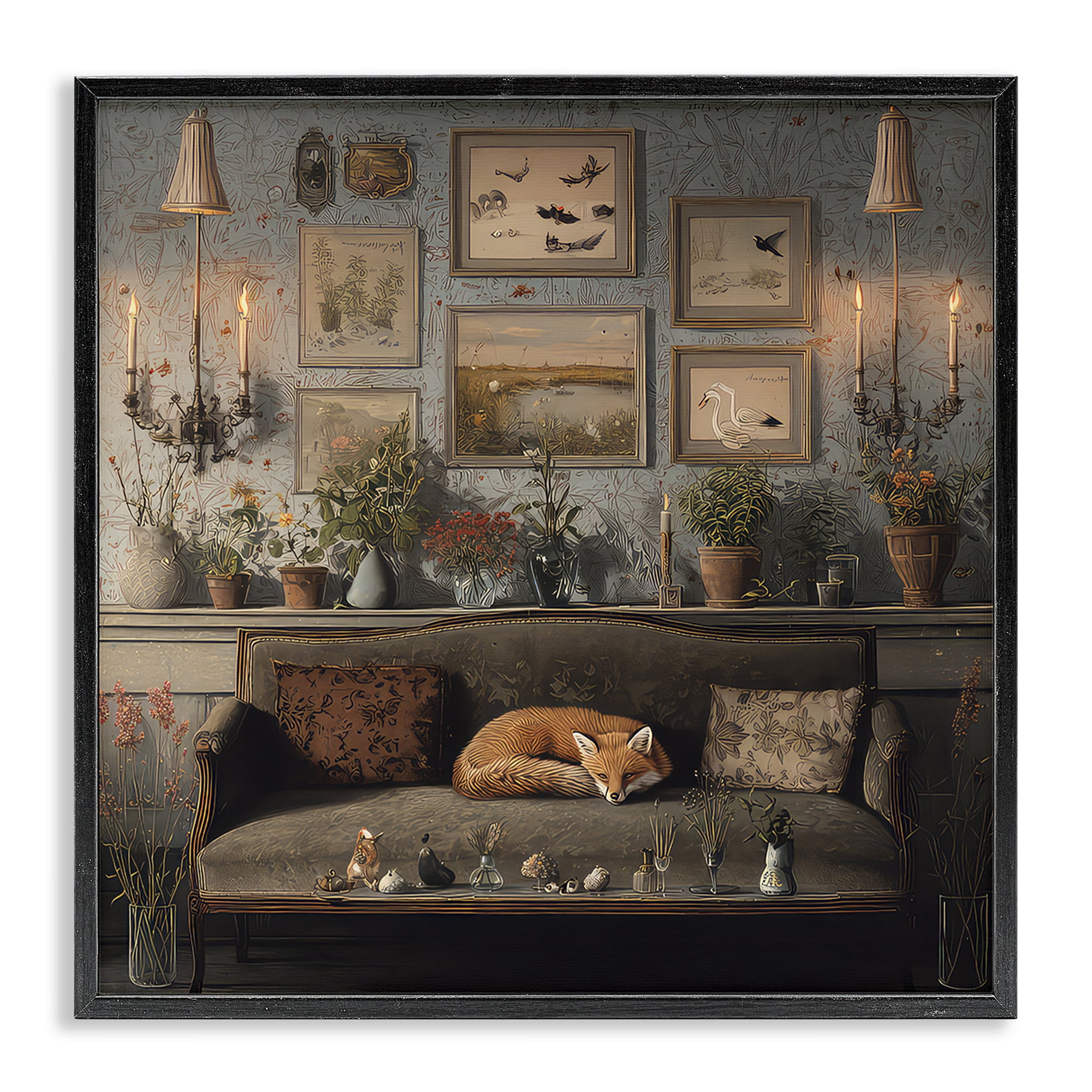 Stupell Industries Fox on Antique Sofa Black Framed Giclee Art, design by The Wands Want