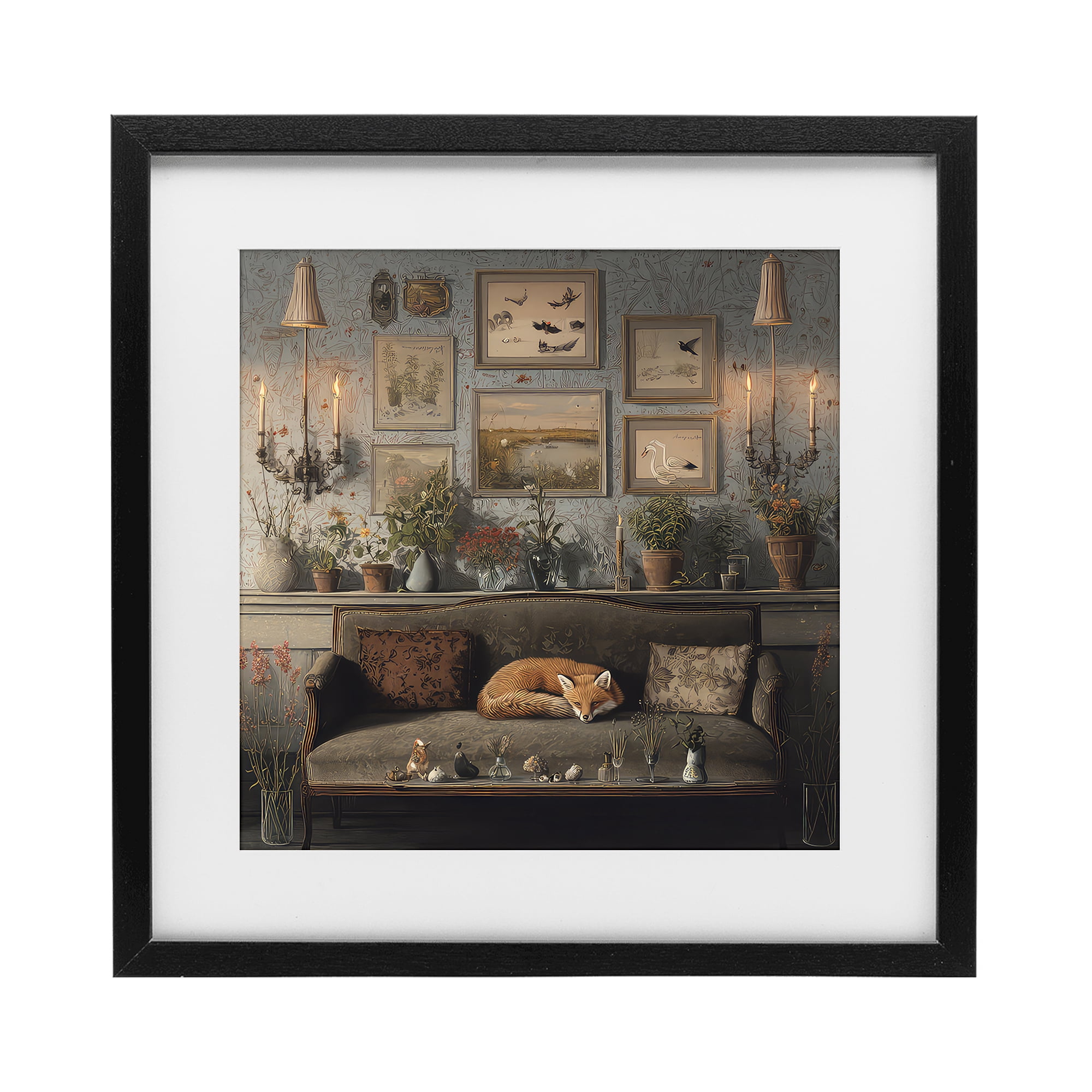 Stupell Industries Fox on Antique Sofa Black Framed Print Under Glass, design by The Wands Want