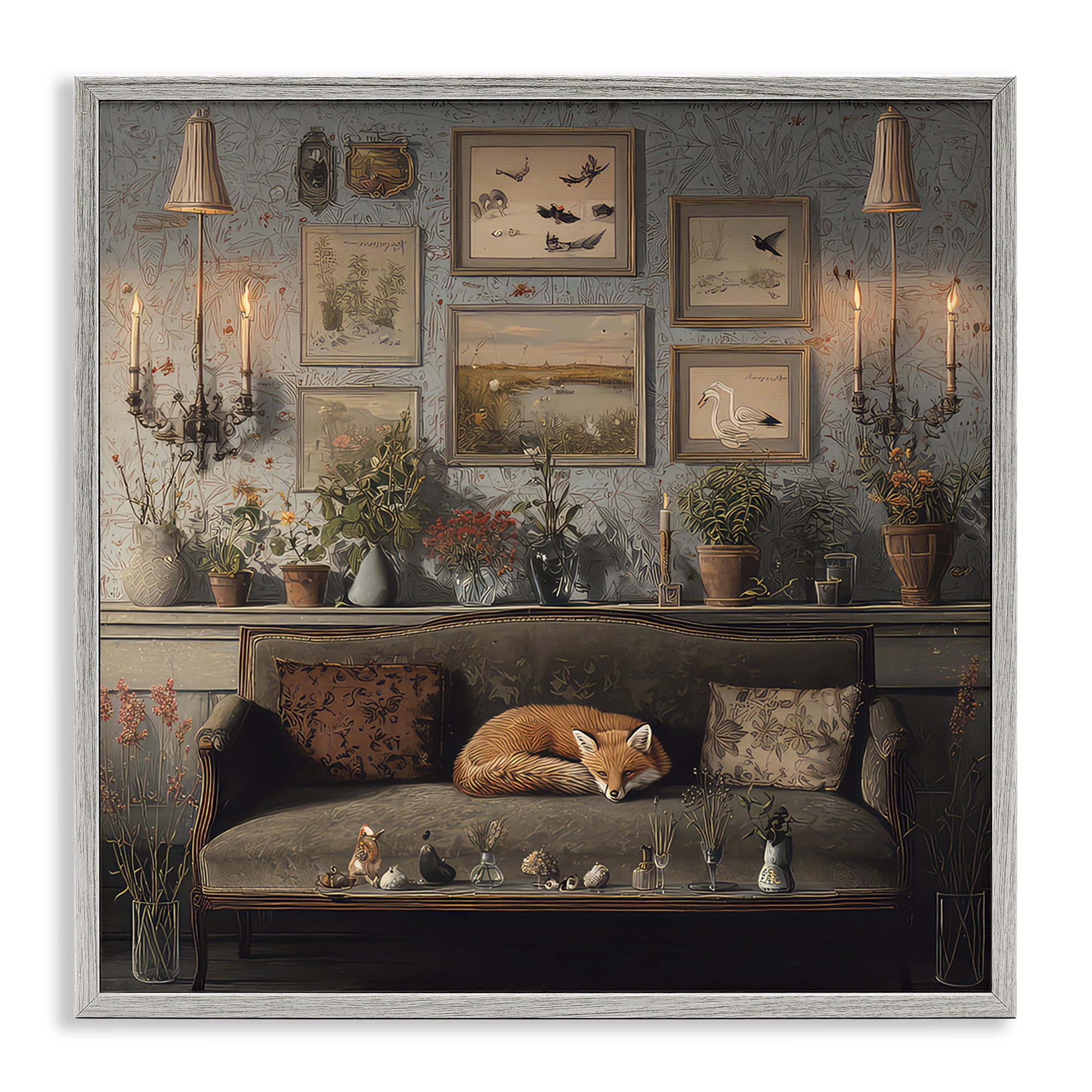 Stupell Industries Fox on Antique Sofa Gray Framed Giclee Art, design by The Wands Want