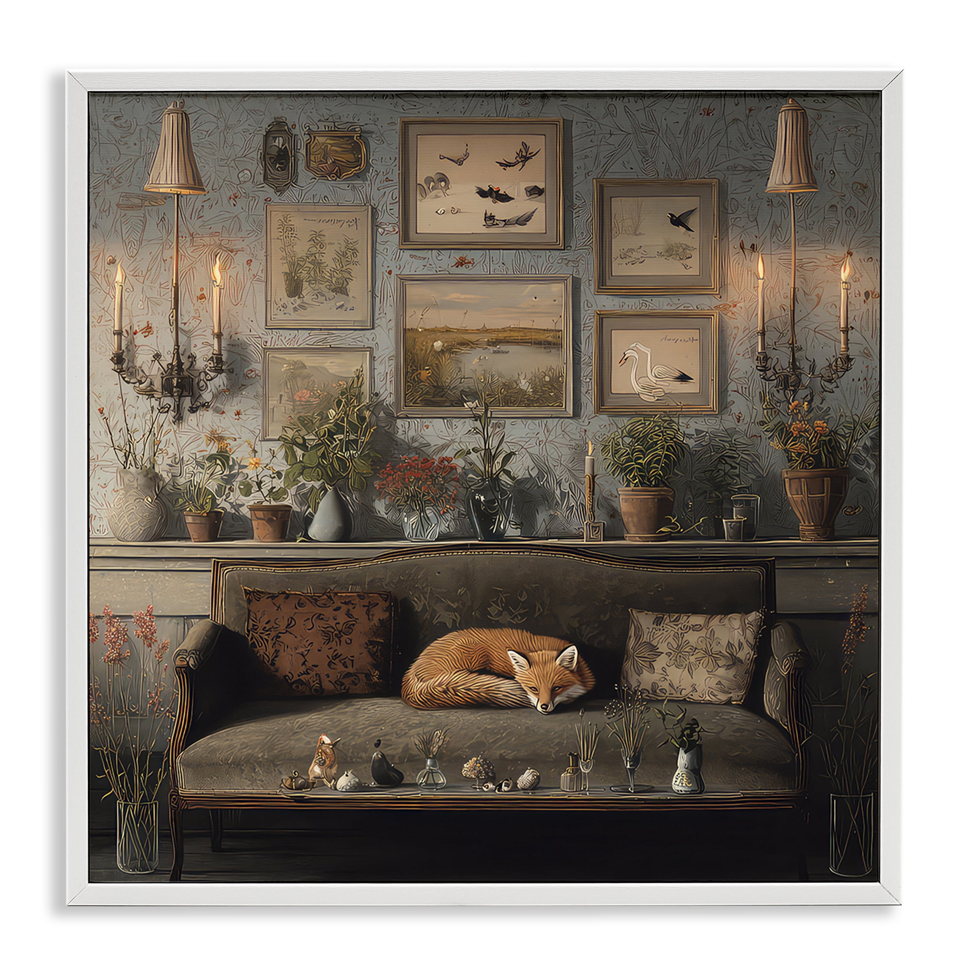 Stupell Industries Fox on Antique Sofa White Framed Giclee Art, design by The Wands Want