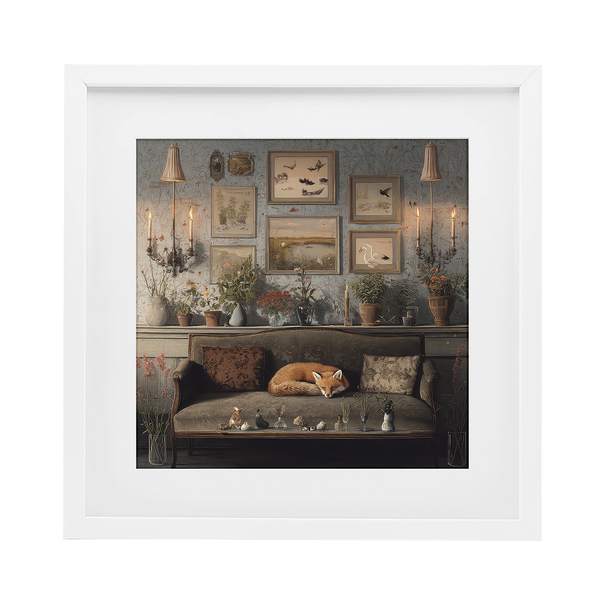 Stupell Industries Fox on Antique Sofa White Framed Print Under Glass, design by The Wands Want