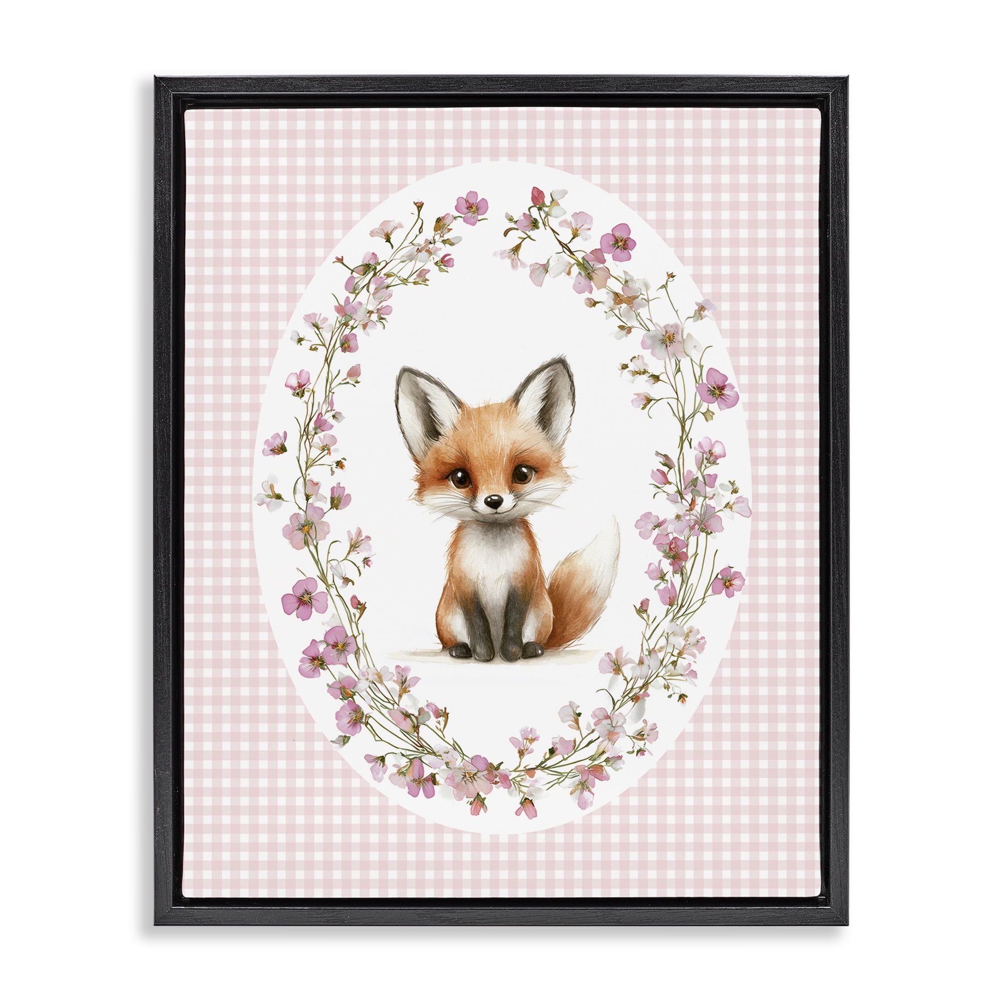Stupell Industries Fox with Cherry Blossoms Black Framed Floater Canvas Wall Art, design by Christine Simpson Art