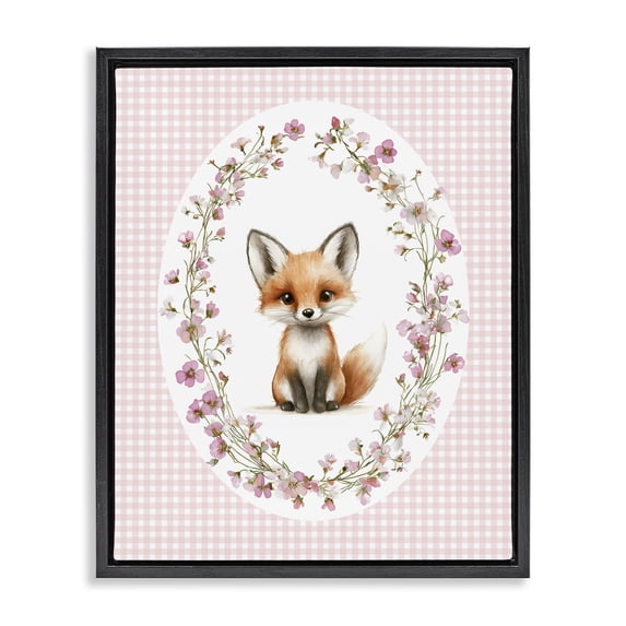 Stupell Industries Cottage Fox with Cherry Blossoms Black Floating Frame Canvas Art, 17 x 21, by Christine Simpson Art