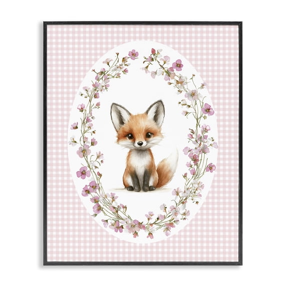 Stupell Industries Cottage Fox with Cherry Blossoms Black Framed Giclee Art, 11 x 14, by Christine Simpson Art