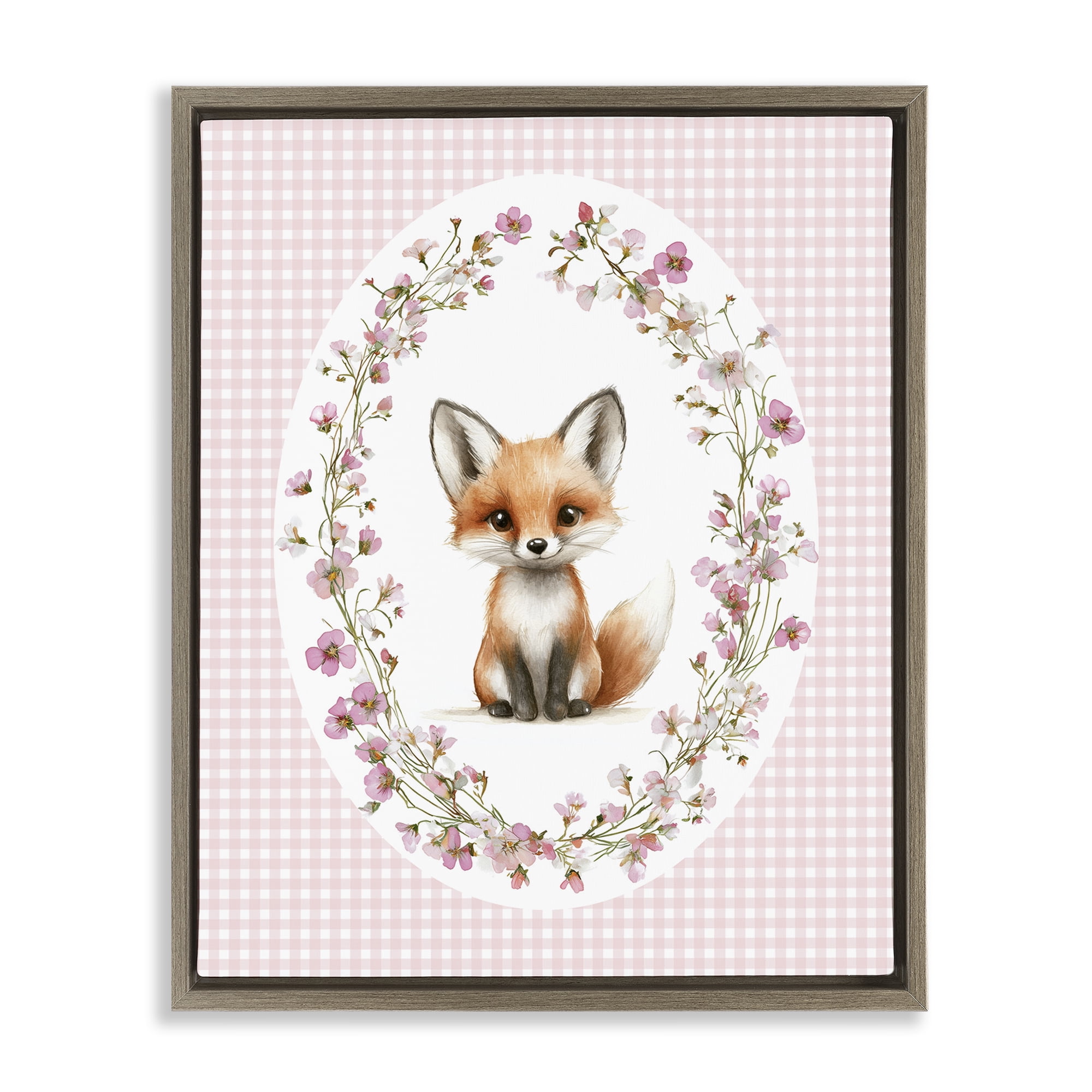 Stupell Industries Fox with Cherry Blossoms Brown Framed Floater Canvas Wall Art, design by Christine Simpson Art