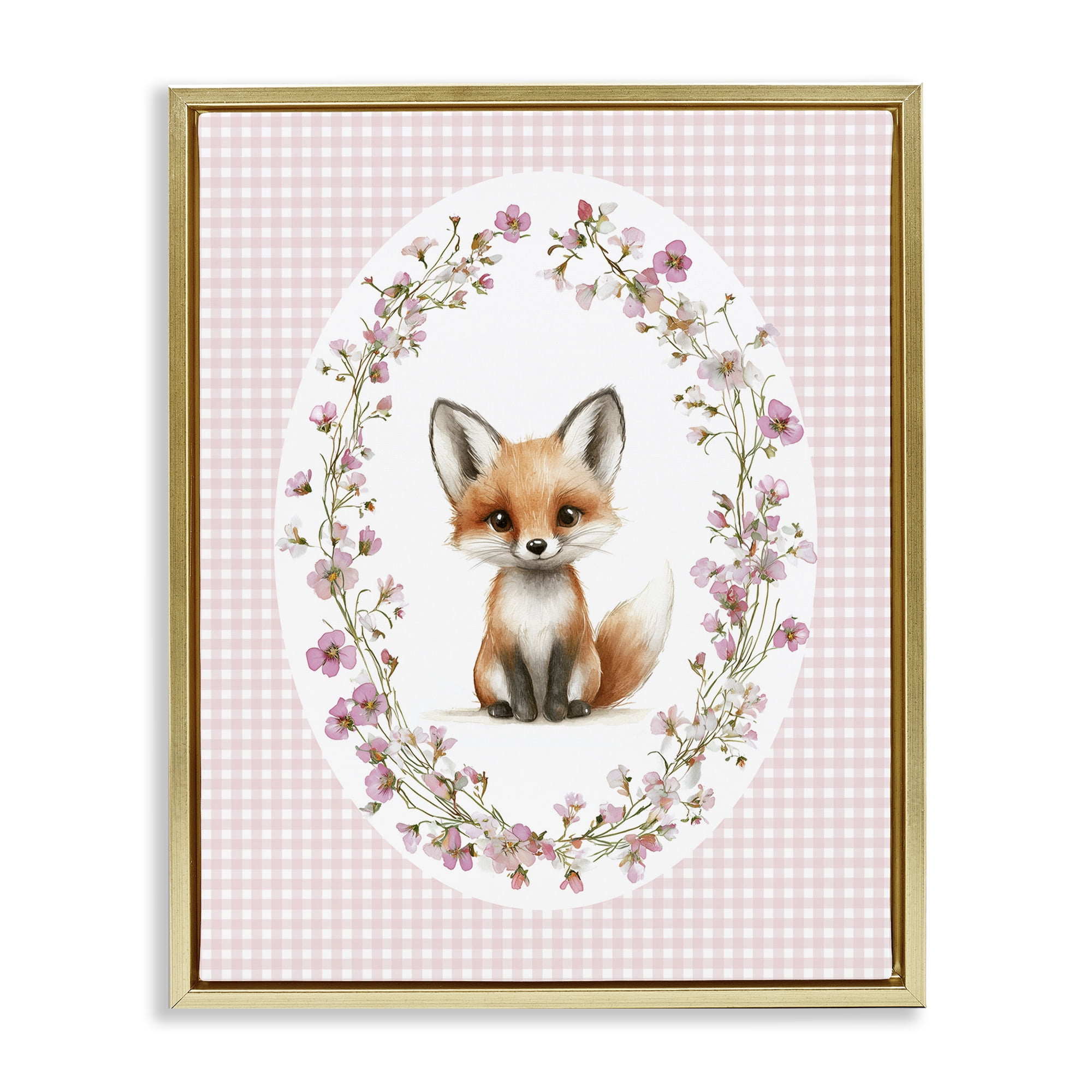 Stupell Industries Fox with Cherry Blossoms Gold Framed Floater Canvas Wall Art, design by Christine Simpson Art