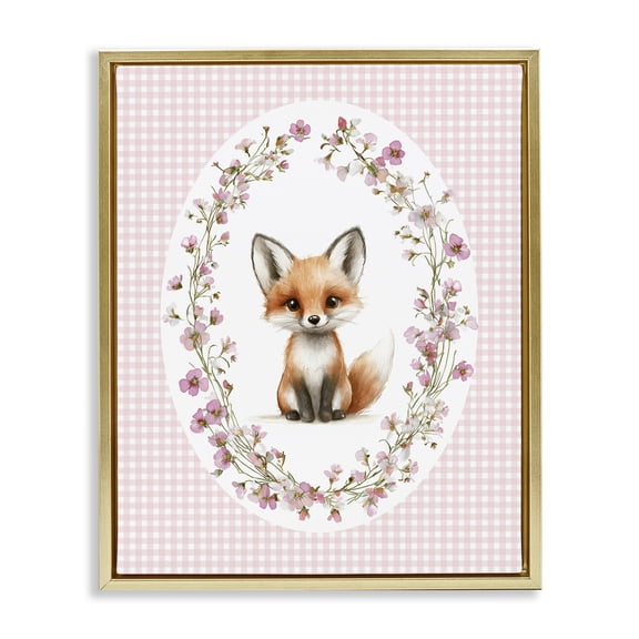 Stupell Industries Fox with Cherry Blossoms Gold Framed Floater Canvas Wall Art, design by Christine Simpson Art