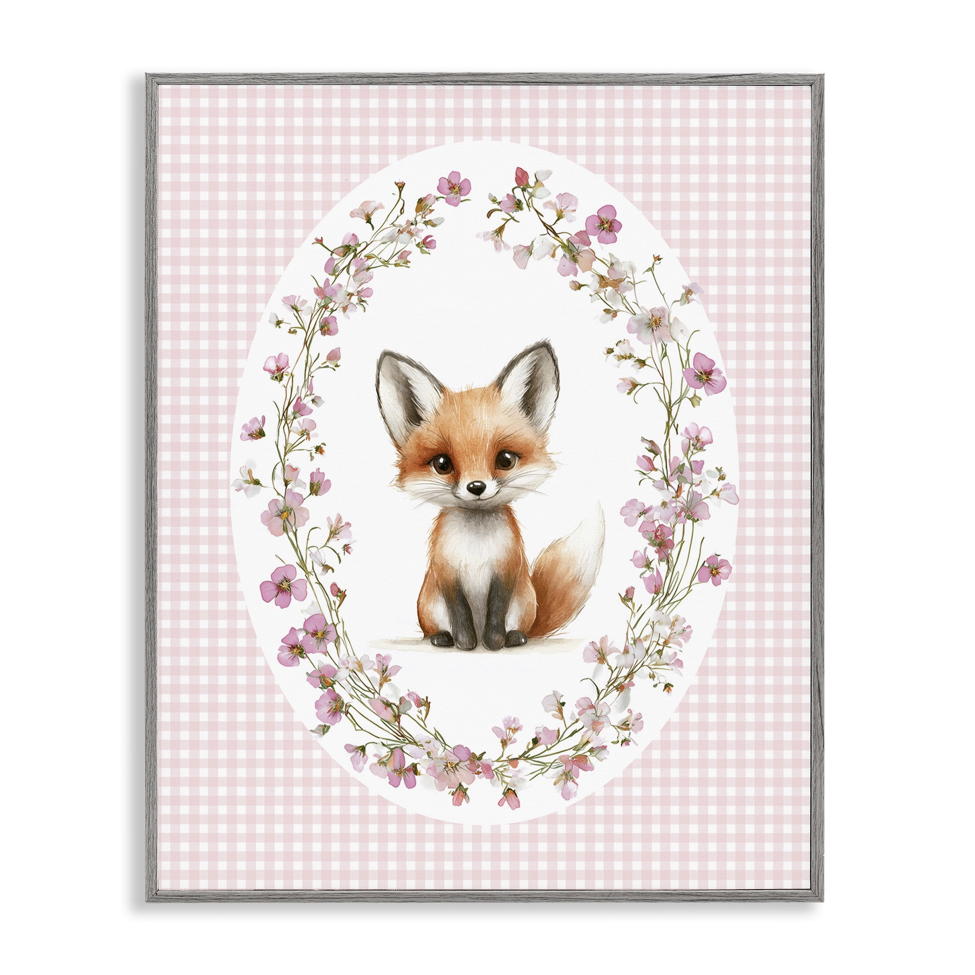 Stupell Industries Fox with Cherry Blossoms Gray Framed Giclee Art, design by Christine Simpson Art