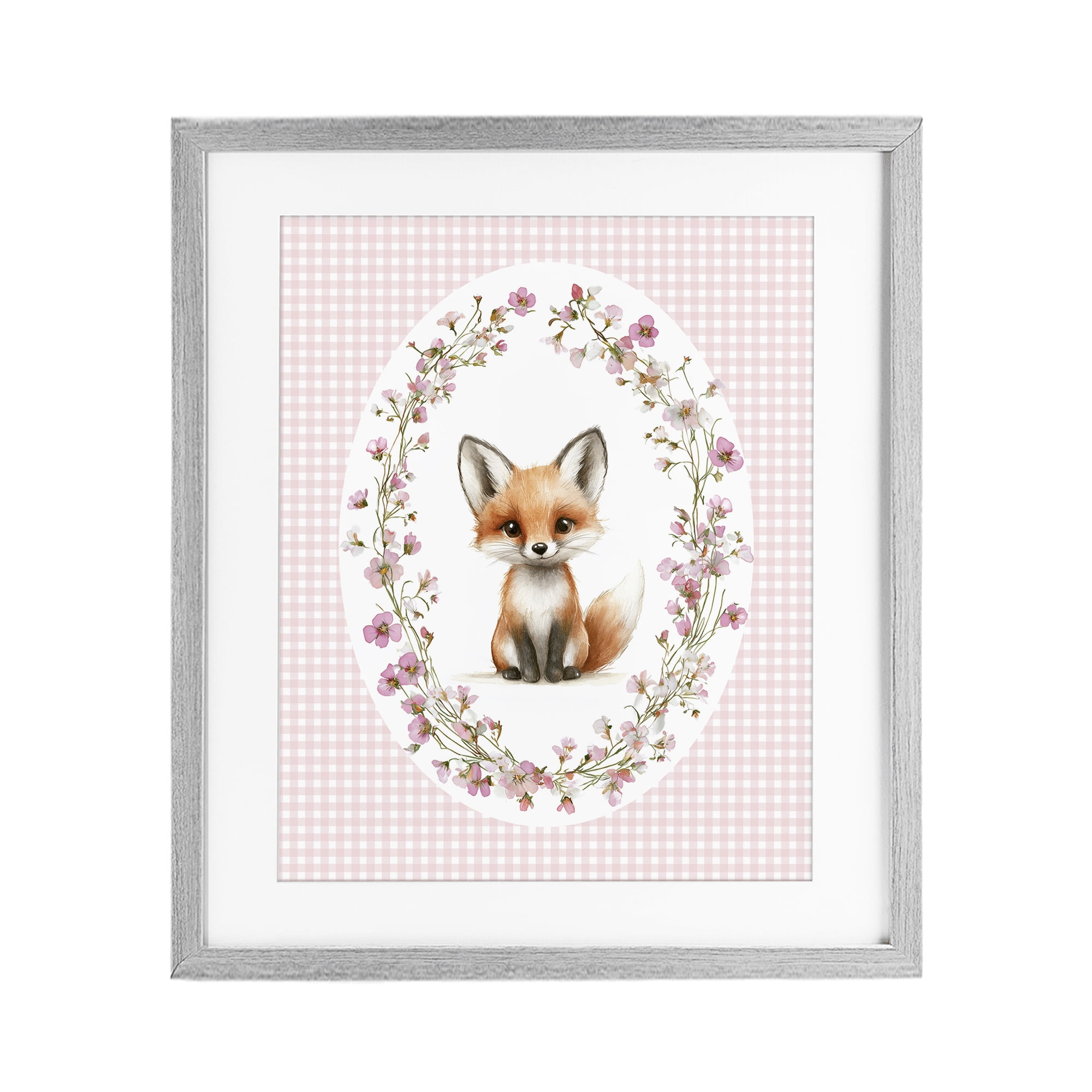 Stupell Industries Fox with Cherry Blossoms Gray Framed Print Under Glass, design by Christine Simpson Art