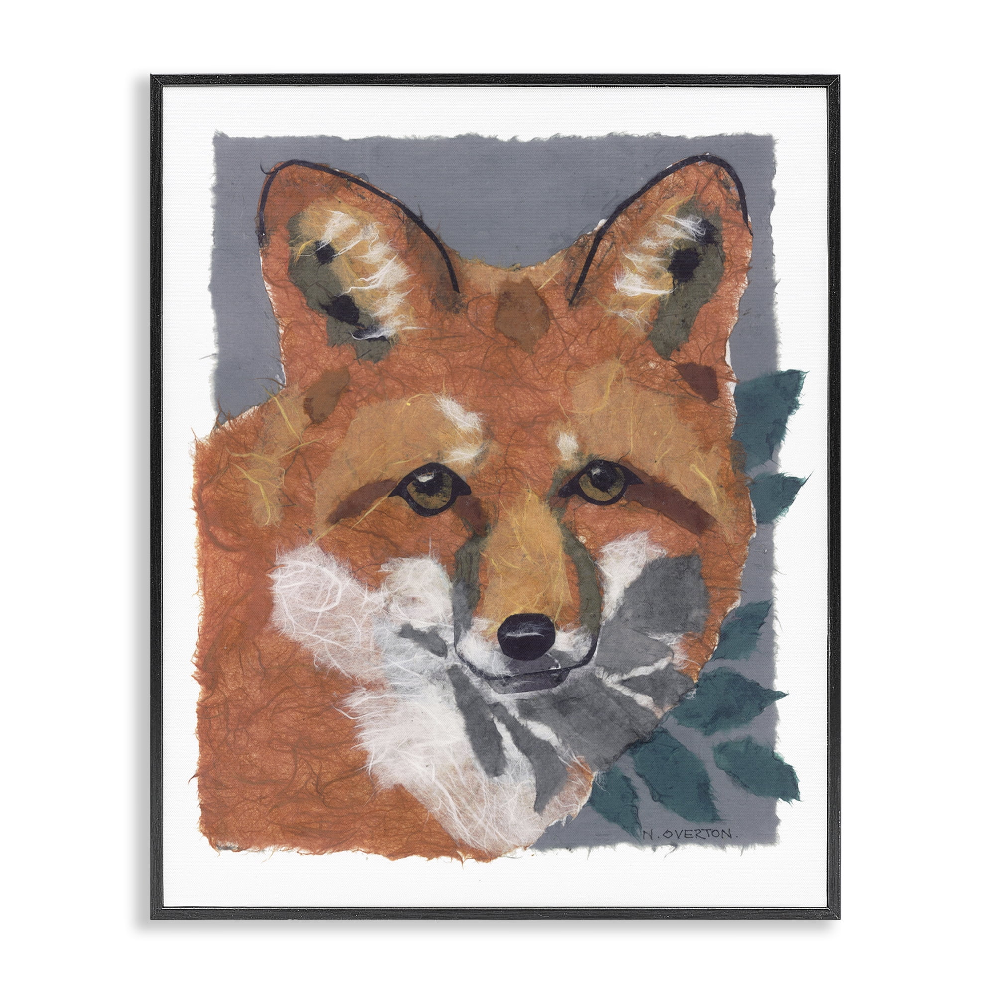 Stupell Industries Fox with Opaque Leaves Animals & Insects Painting Black Framed Art Print Wall Art, 16 x 20