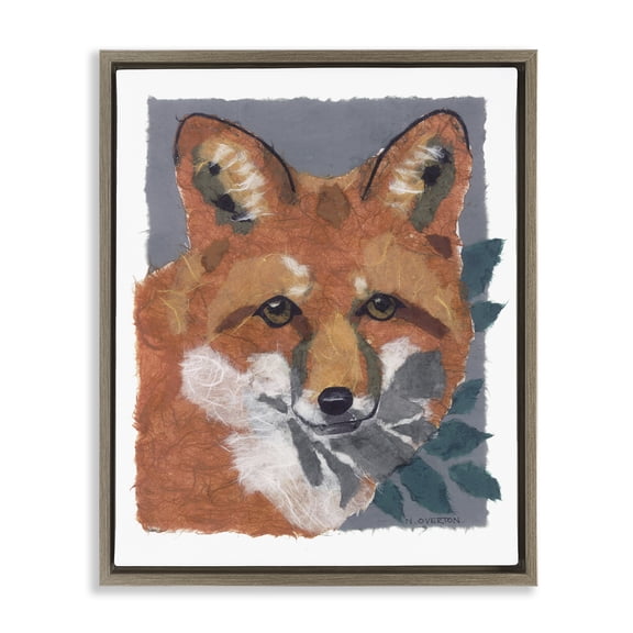 Stupell Industries Fox with Opaque Leaves Animals & Insects Painting Brown Floater Framed Canvas Art Print Wall Art, 25 x 31