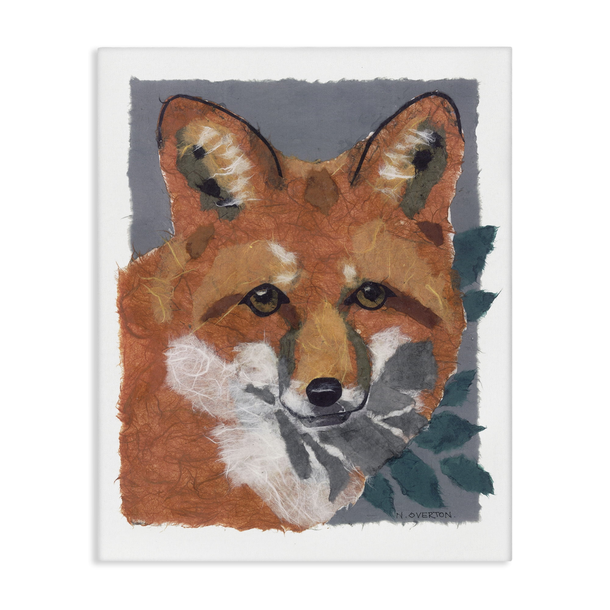 Stupell Industries Fox with Opaque Leaves Animals & Insects Painting Gallery Wrapped Canvas Art Print Wall Art, 36 x 48