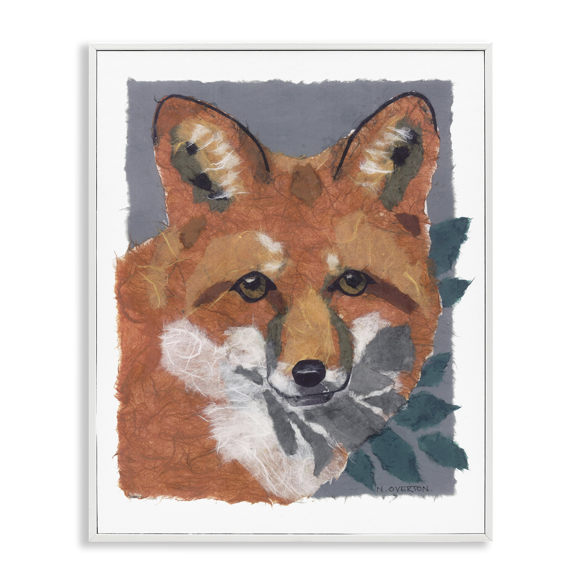 Stupell Industries Fox with Opaque Leaves Animals & Insects Painting White Framed Art Print Wall Art, 16 x 20